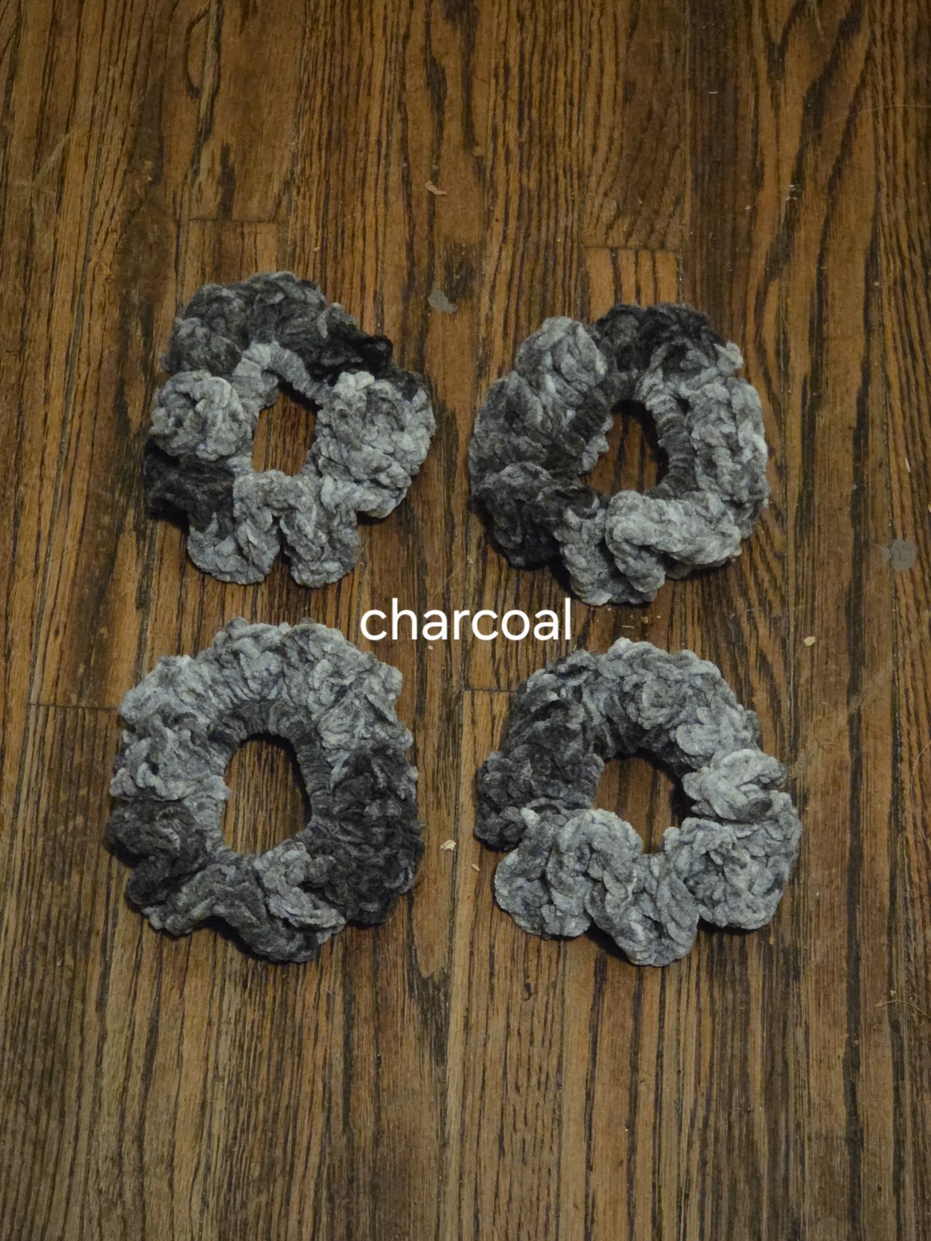 Handmade classic velvet scrunchie in Charcoal, set of four