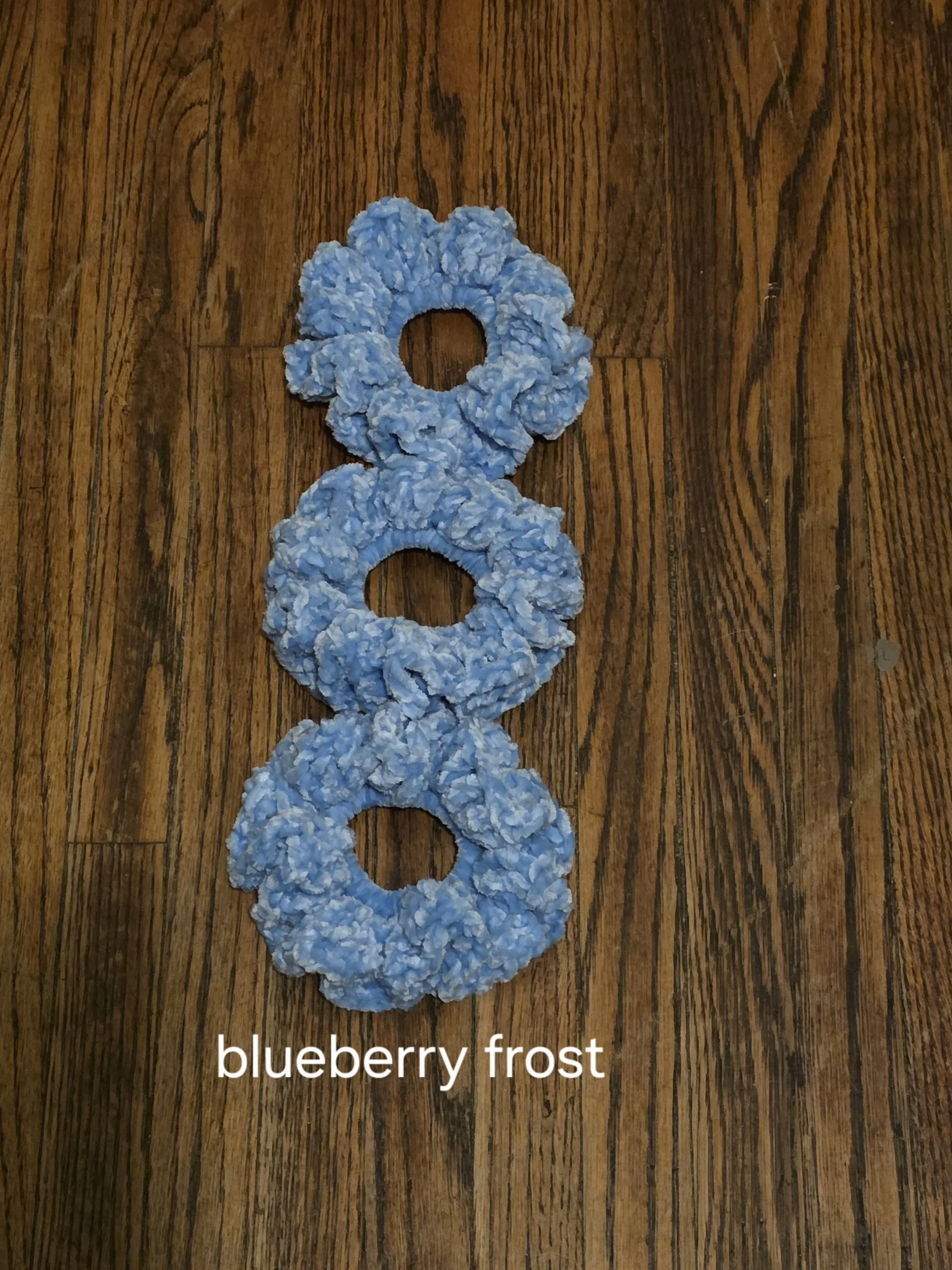 Handmade bold velvet scrunchie in Blueberry Frost, set of three