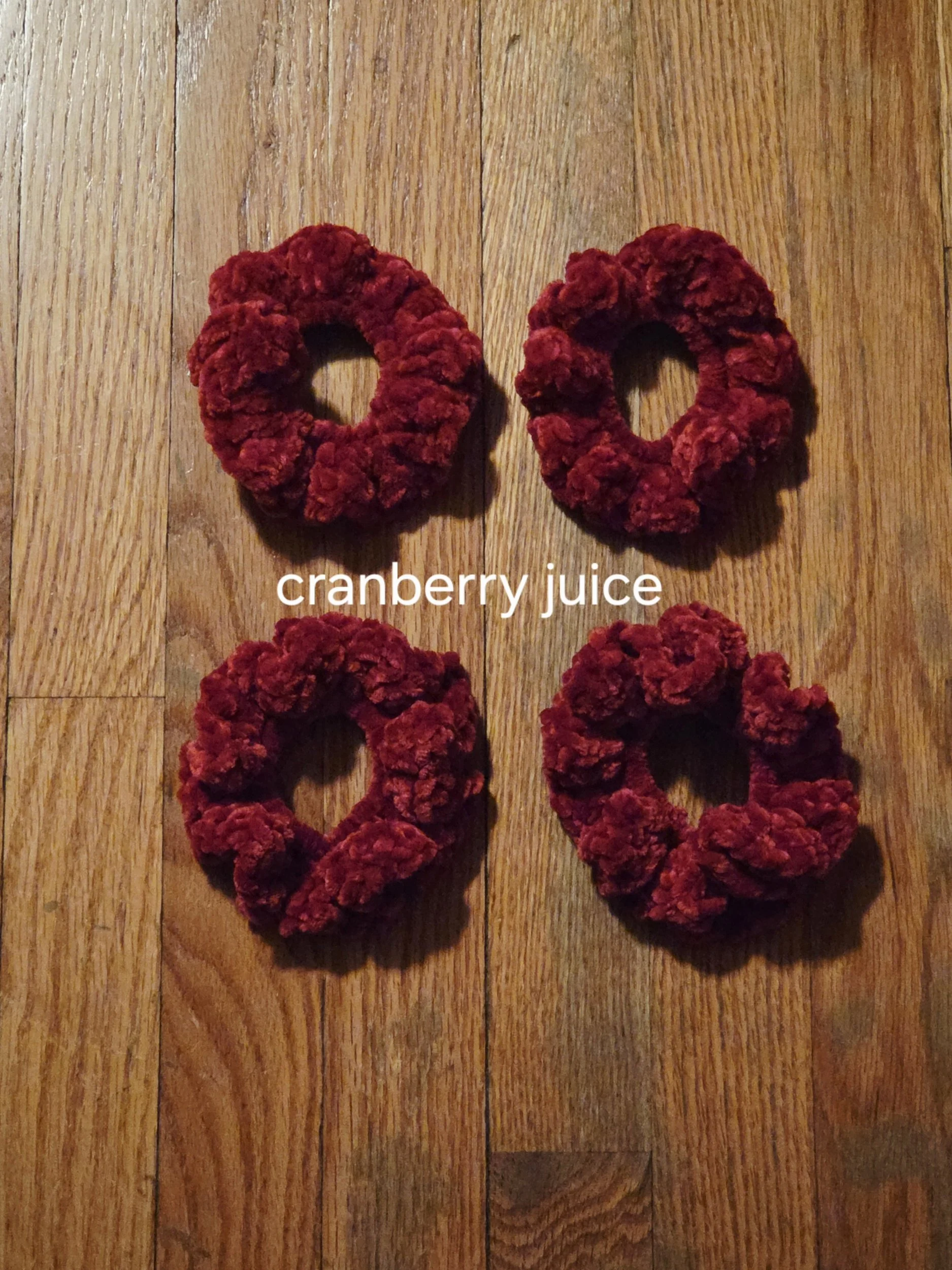 Handmade classic velvet scrunchie in Cranberry Juice, set of four