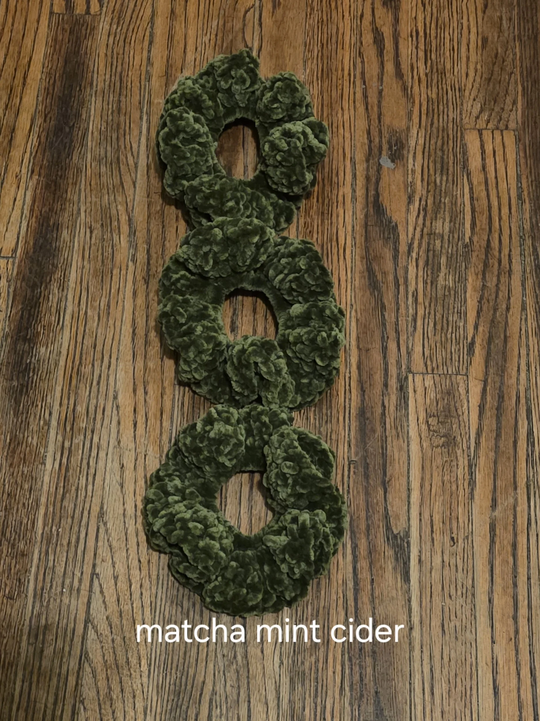 Handmade bold velvet scrunchie in Matcha Mint Cider, set of three