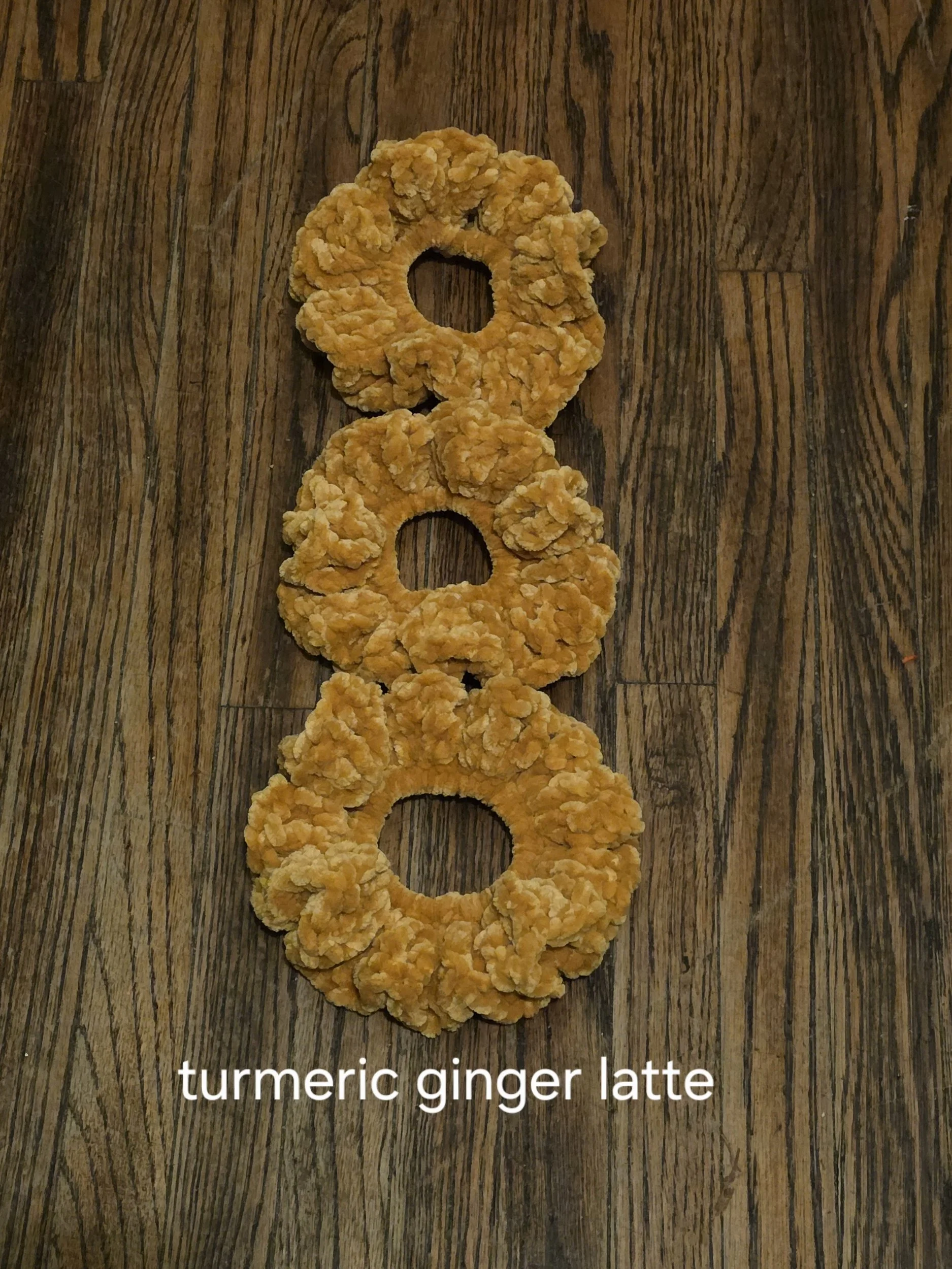 Handmade bold velvet scrunchie in Turmeric Ginger Latte, set of three