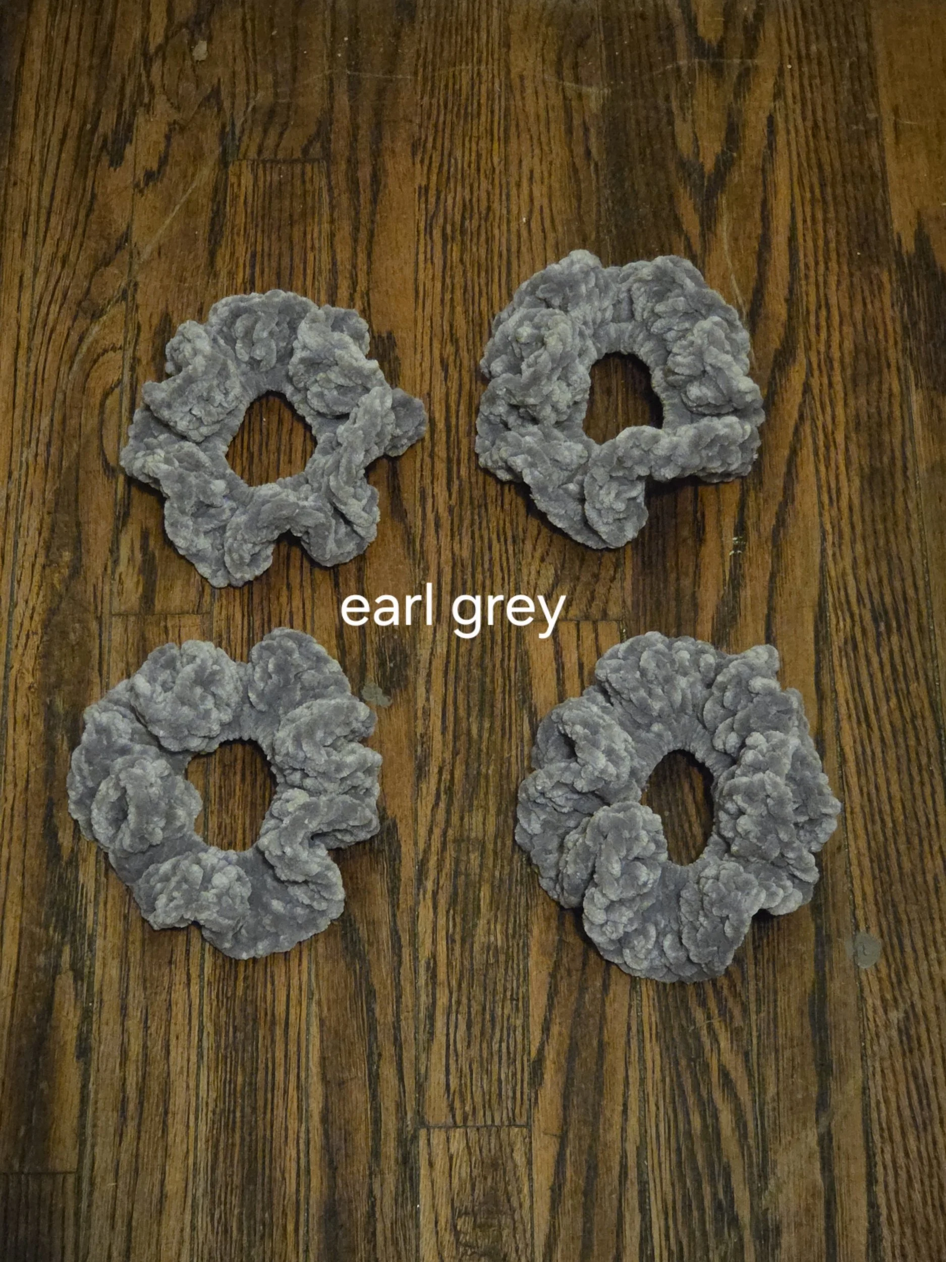 Handmade classic velvet scrunchie in Earl Grey, set of four