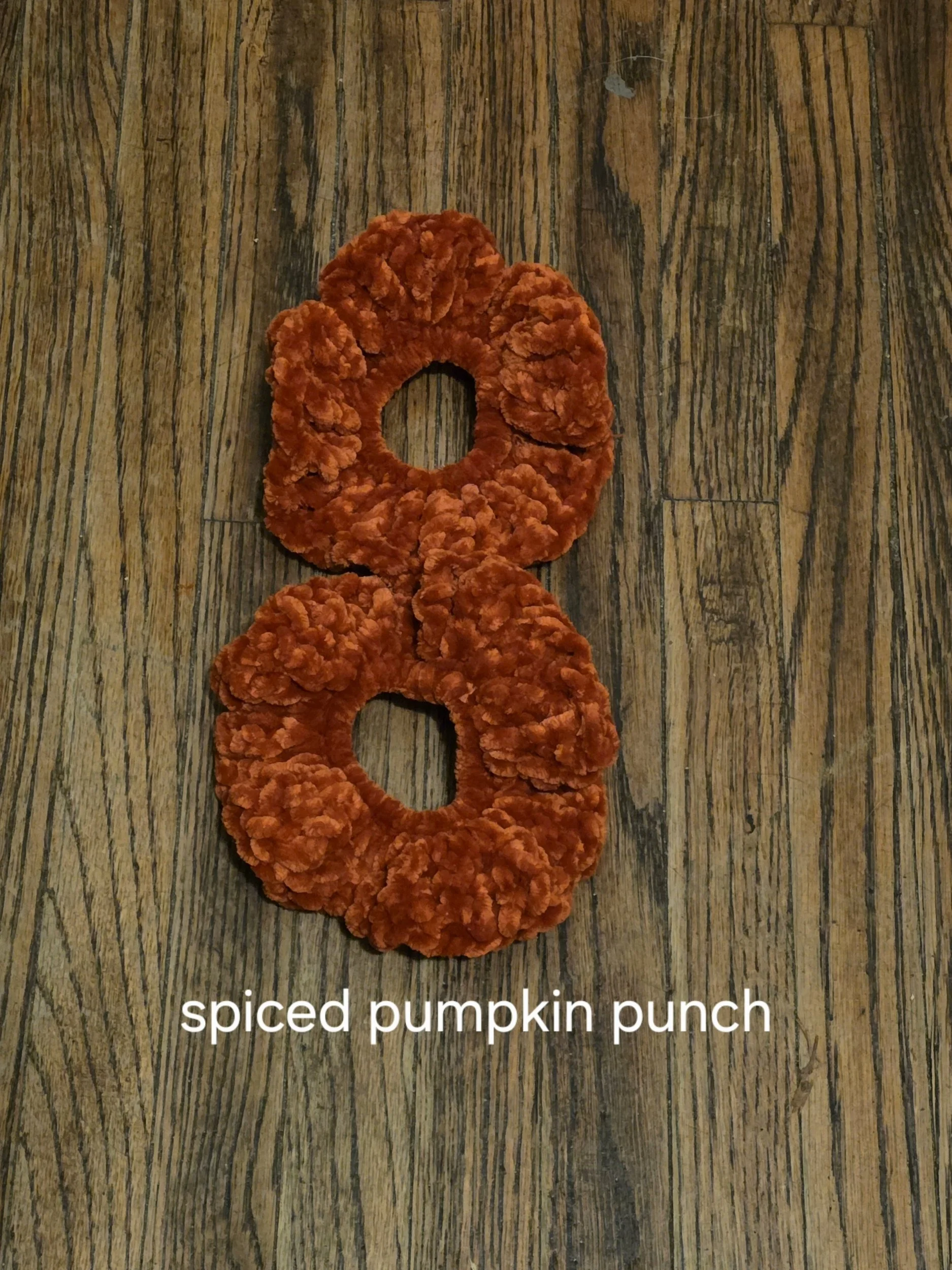 Handmade bold velvet scrunchie in Spiced Pumpkin Punch, set of two