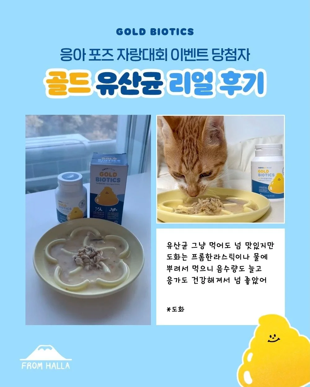 집중똥착~!📸 골드 유산균 리얼 후기!!

안녕하세요 프롬한라입니다😉
11월에 진행했던 💩응아 포즈 자랑대회💩 결과를 공개합니다~!!
최고의 응아 포즈를 피드 또는 스토리에 올리고 미션까지 완료해준 10마리의 친구들이 이벤트 주인공으로 선정되었어요~!🥰
건강한 몸은 건강한 응아에서부터!💪
맛있는 골드 유산균 냠냠 먹고 건강한 응아 잘 싸는 우리 아가들 한번 보러 가실까요~?🐶🐱

💩프롬한라 골드 유산균 반려동물용
- 60g + 