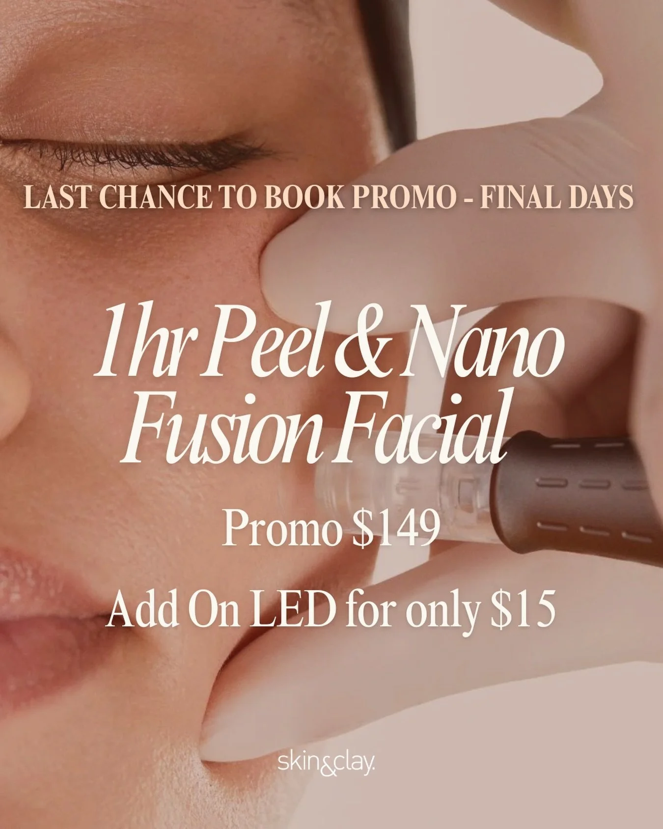 Last days to book our Peel &amp; Nano Fusion Facial ✨
60 minutes. Serious glow.
Promo $149
Add LED for just $15

Limited spots left. Book online.