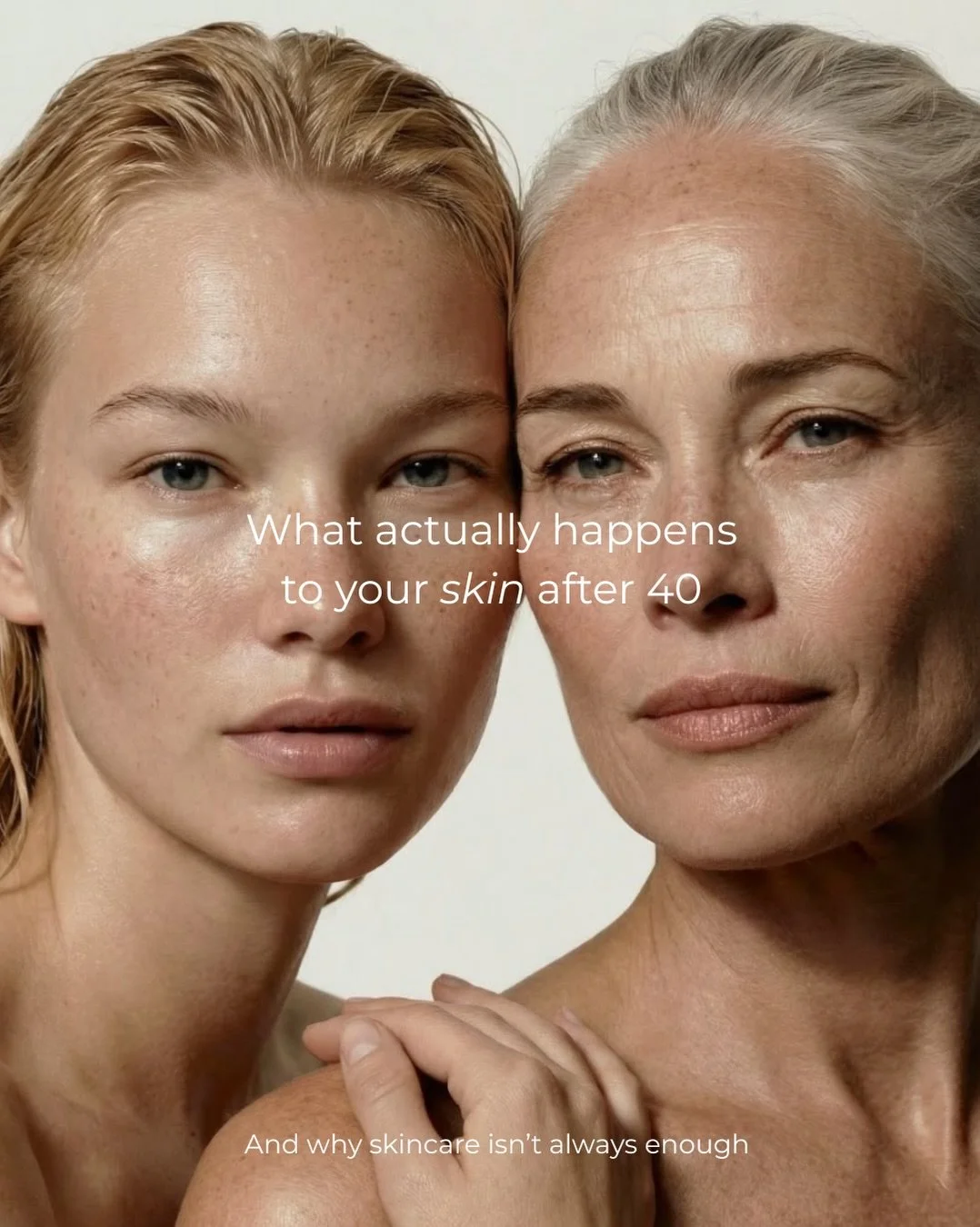 After 40 it can take much longer, so older cells sit on the surface and make skin look duller.

Hormones play a part too.
As oestrogen shifts through perimenopause, skin can feel drier, more sensitive and less bouncy than it used to.

More scrubbing 