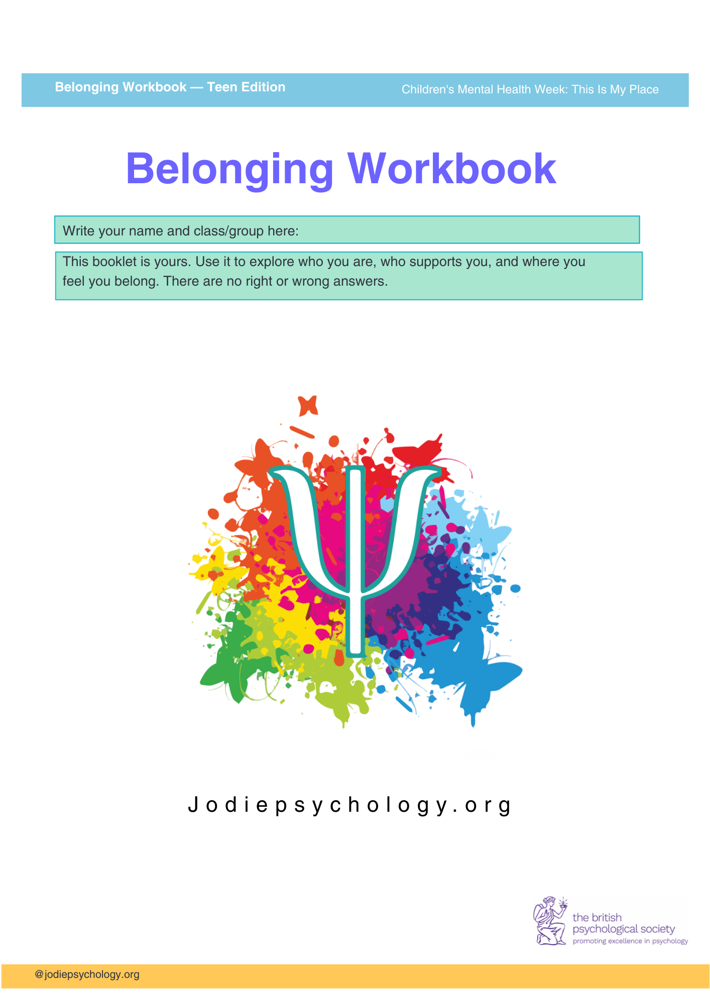 Belonging Workbook for Children and Adolescents