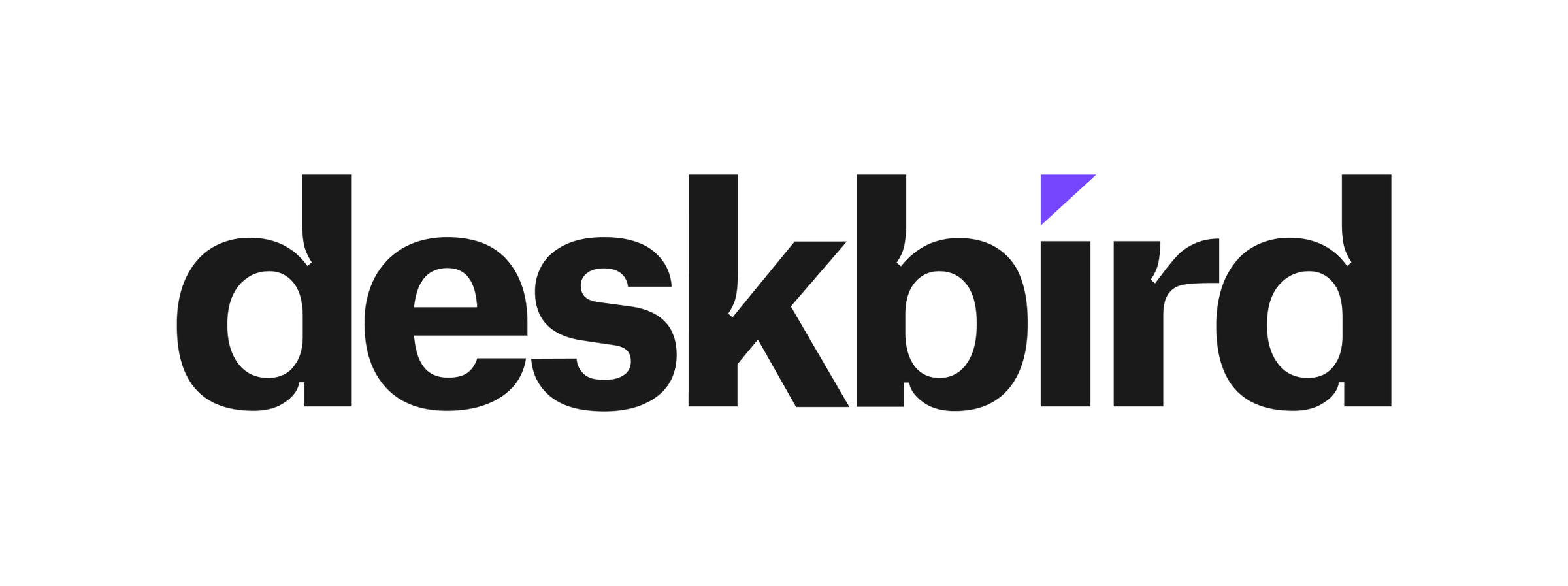 Logo mit dem Schriftzug 'deskbird' in schwarzer Schrift und einem kleinen blauen Dreieck über dem Buchstaben 'i'.