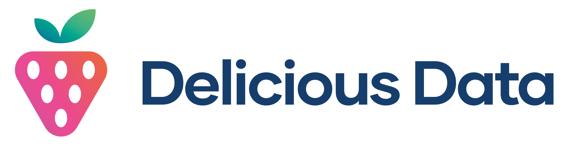 Logo mit einer stilisierten Erdbeere und dem Text 'Delicious Data' in dunkler Schrift