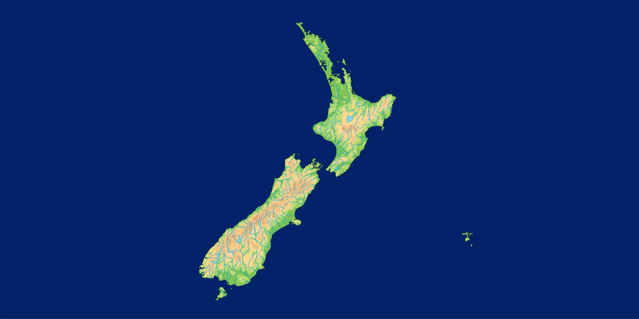 The Map of NZ with a deep blue background