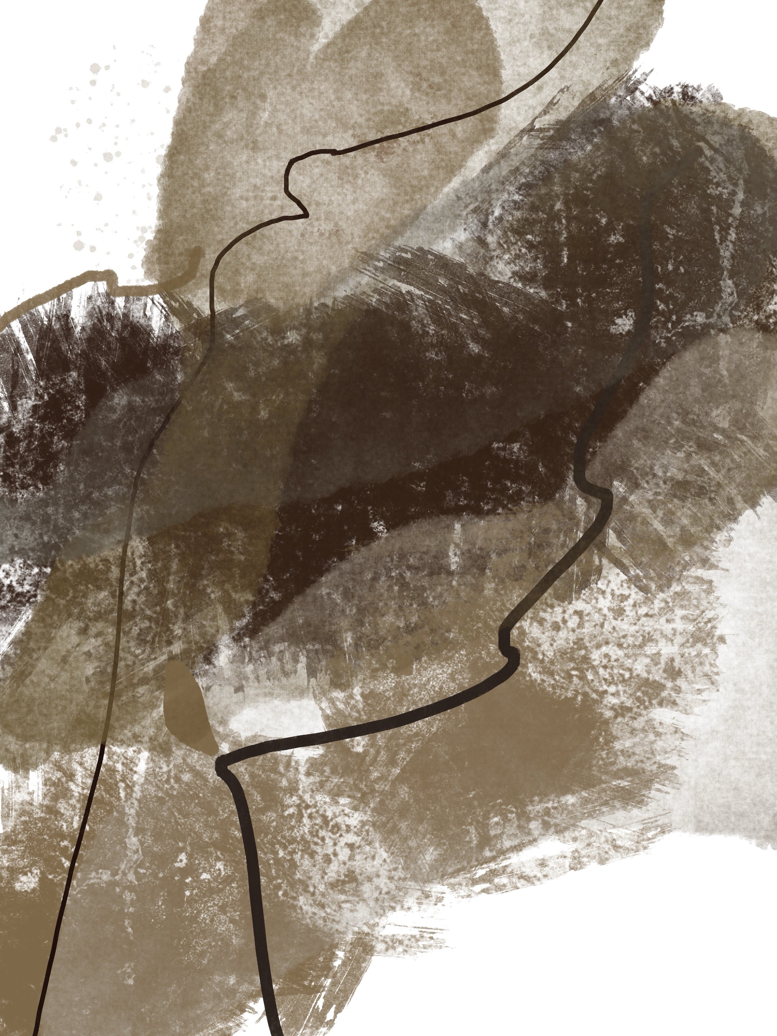 Abstract digital art featuring earthy tones with a silhouette of a flower outlined in black.