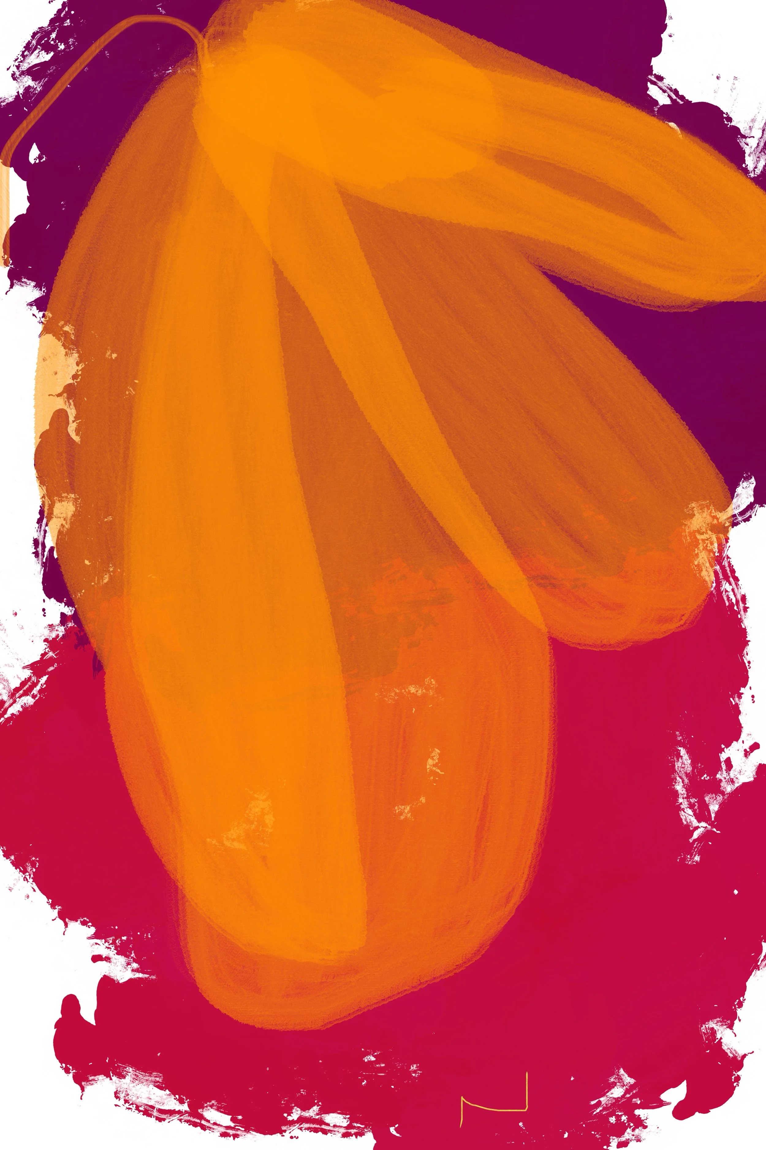 Vibrant dopamine decor floral painting with bright fluorescent orange petals. Part of triptych, 1 of 3.