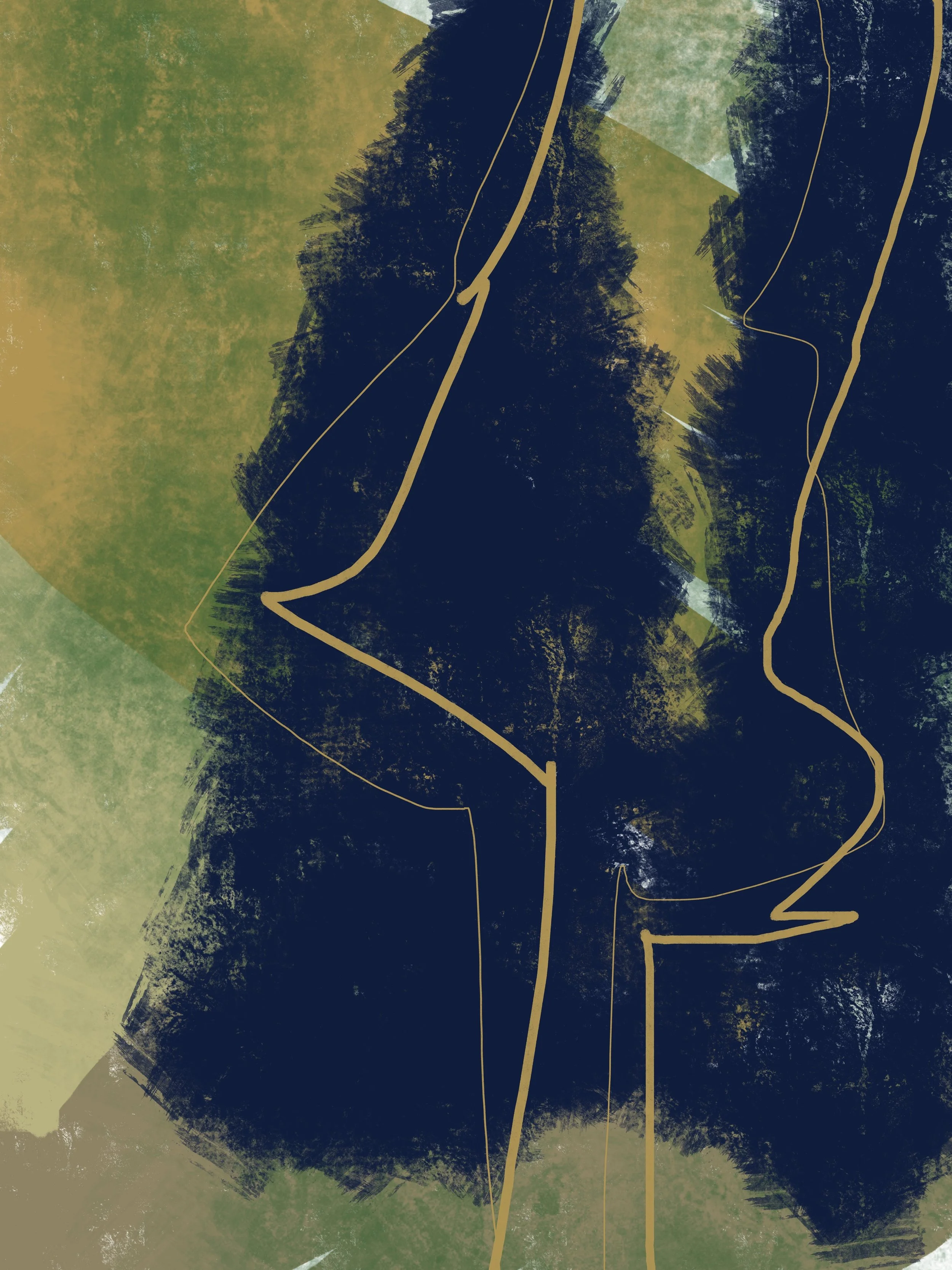 My Space Bordered by Whispering Sentinels III, original digital fine art painting exploring the evergreen nature.