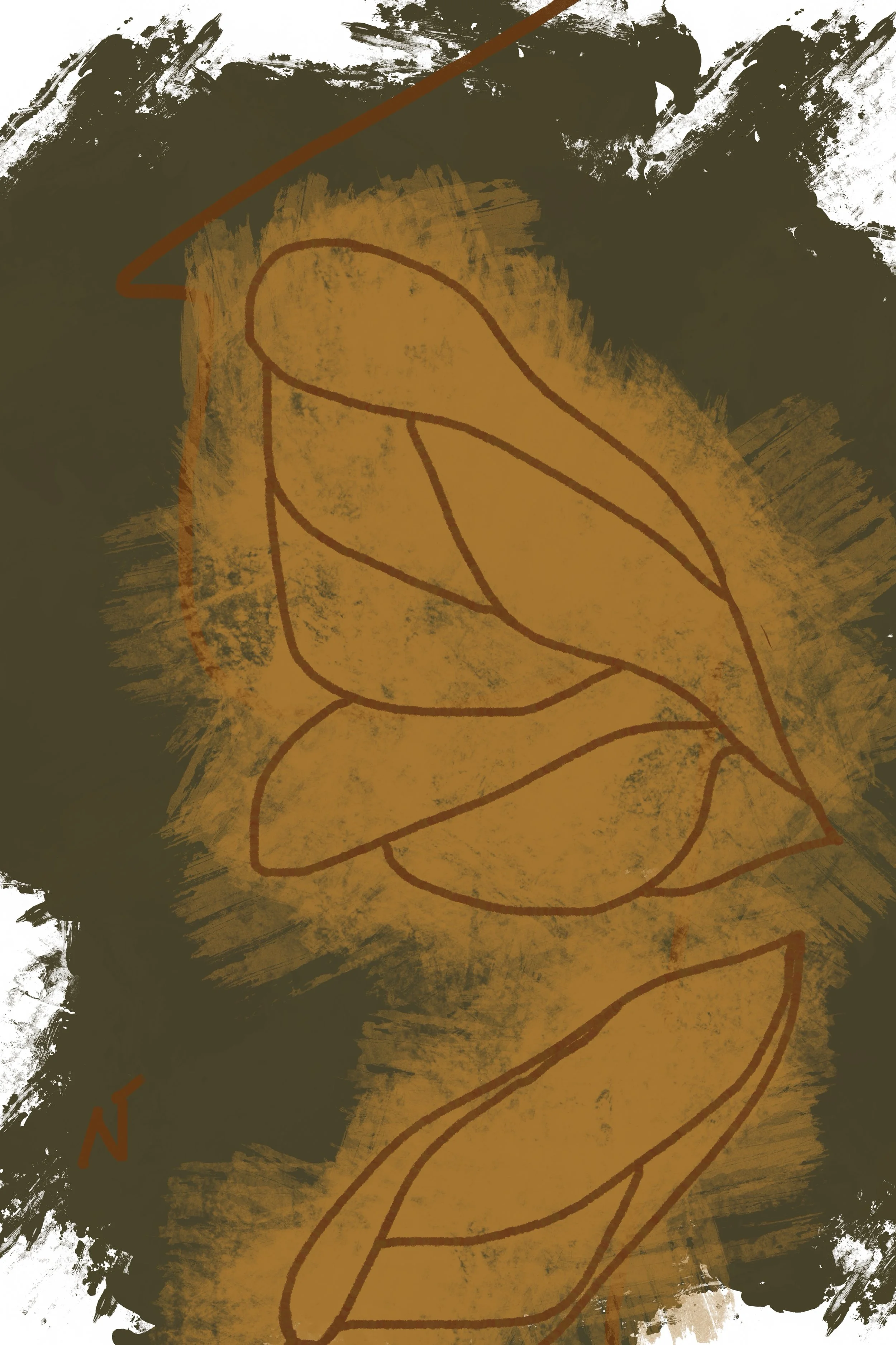 Golden ochre impasto butterfly set against a moody olive green backdrop, the piece brings rich atmosphere and depth to any space. Part of triptych, 2 of 3.