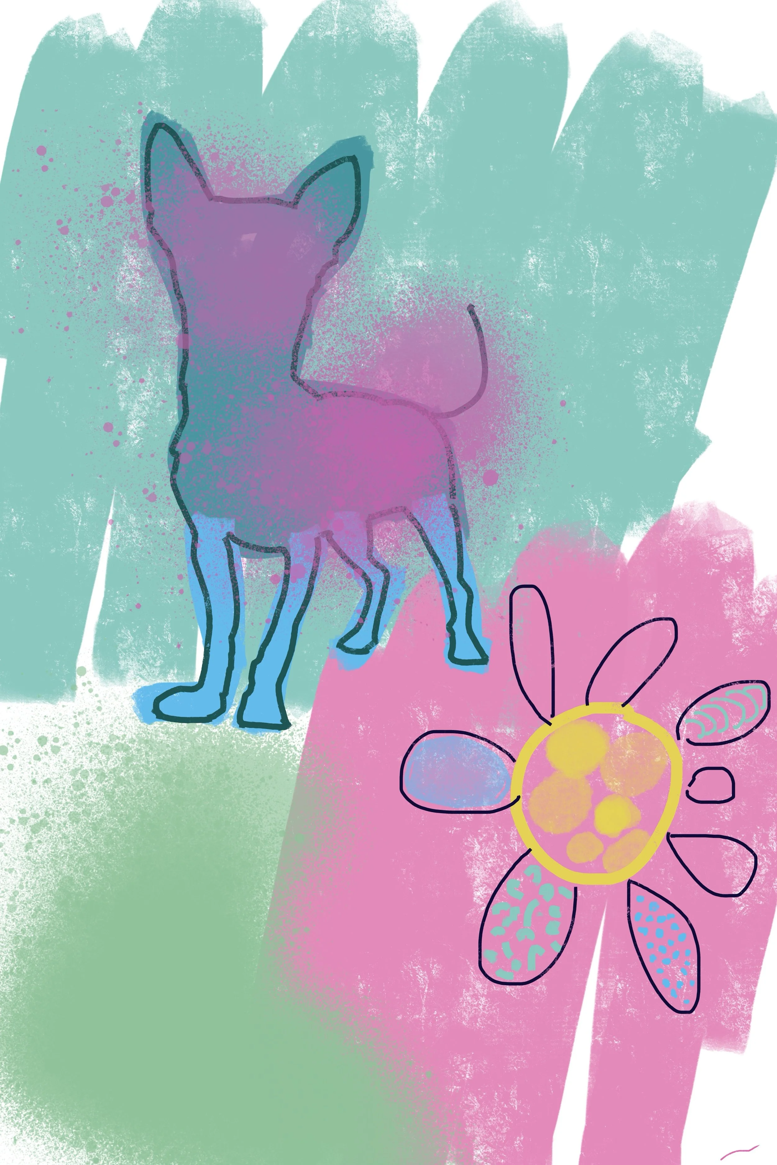 Neon Sparks, Rebel  Paws I Is a colorful urban whimsical original wall art that explores the charm and energy of city life.