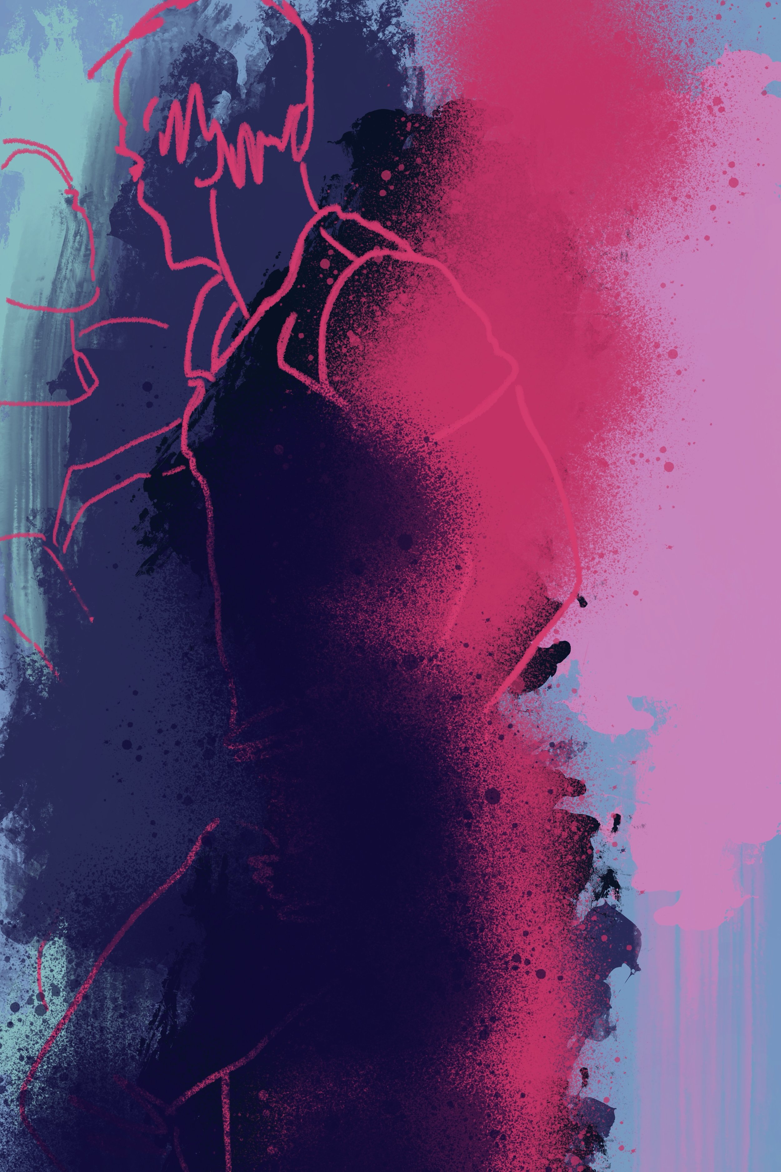iT bLoWs My MiNd - how I feel for Her I, an expressive contemporary abstract artwork channeling the electrifying force of magnetic attraction and immense love through vivid color and spray paint.