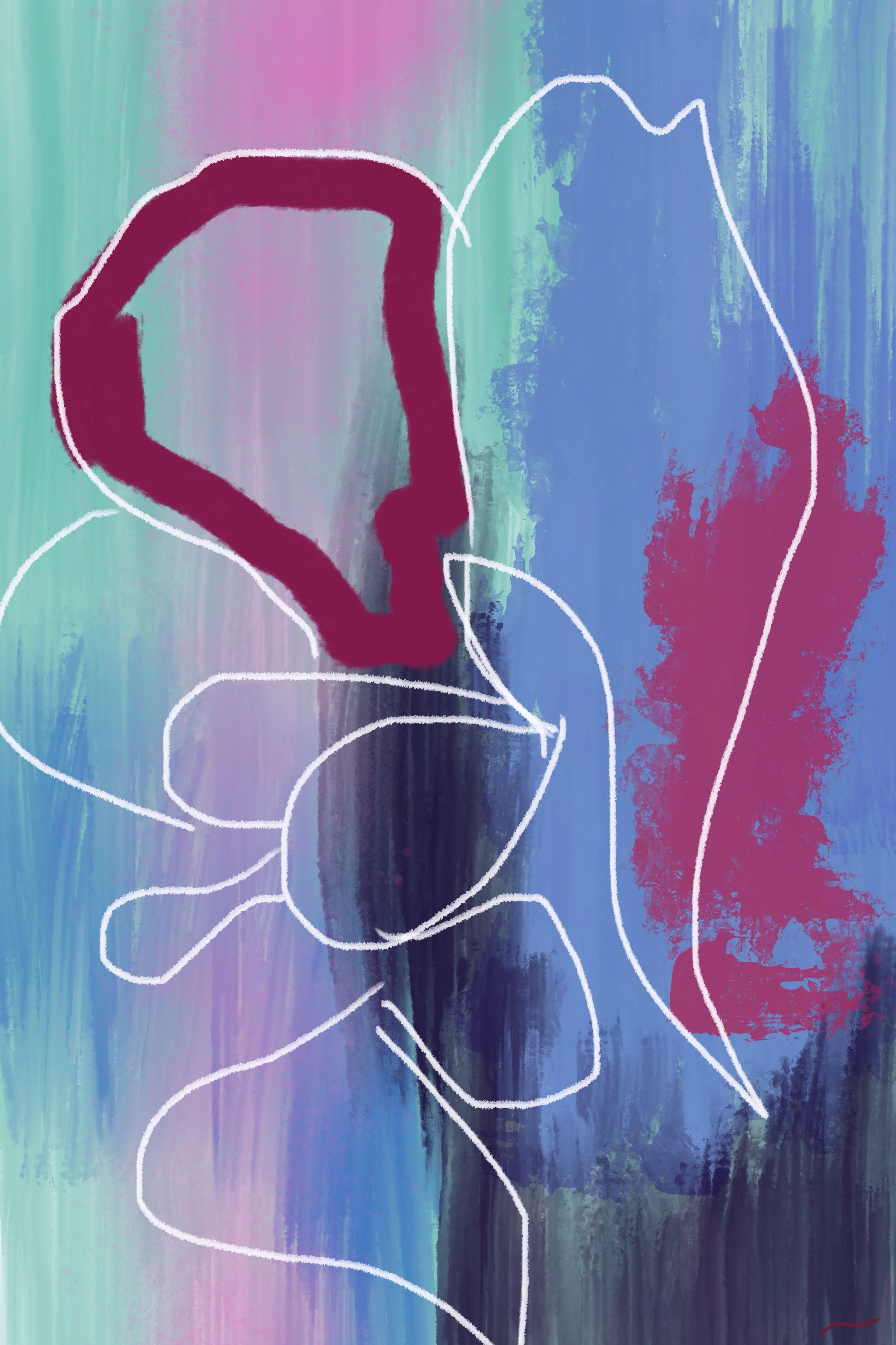 Kindness: Invisible Ties with You II original digital artwork featuring layered jungle-inspired abstraction with graffiti-influenced textures, expressive painterly movement, vivid nocturnal color, and contemporary urban energy.
