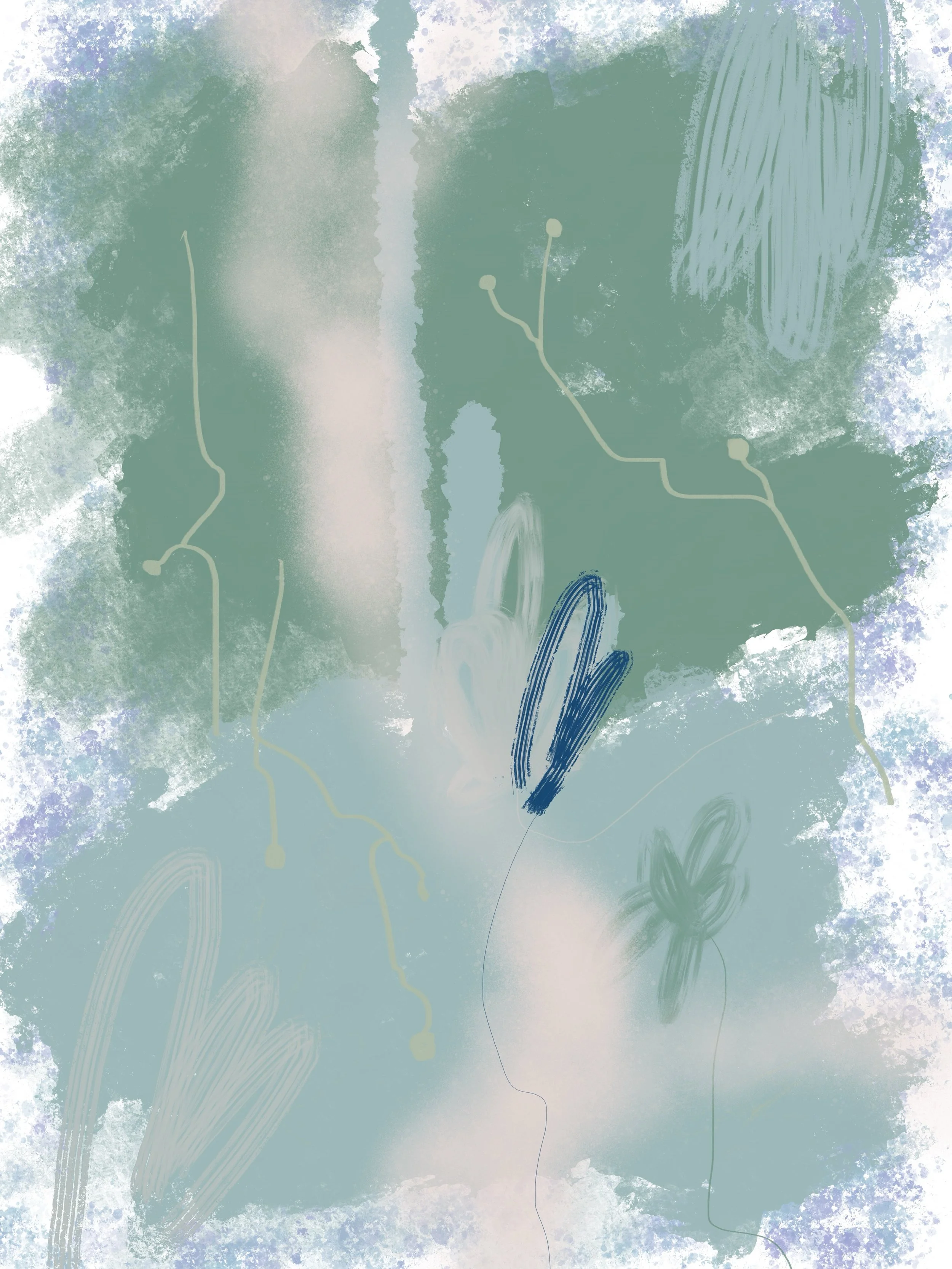 The Emerald Canopy & the Scent of Water Mint VI – biophilic artwork depicting a tranquil shaded pond garden with lush emerald foliage, layered botanical forms, and a cool, meditative atmosphere.