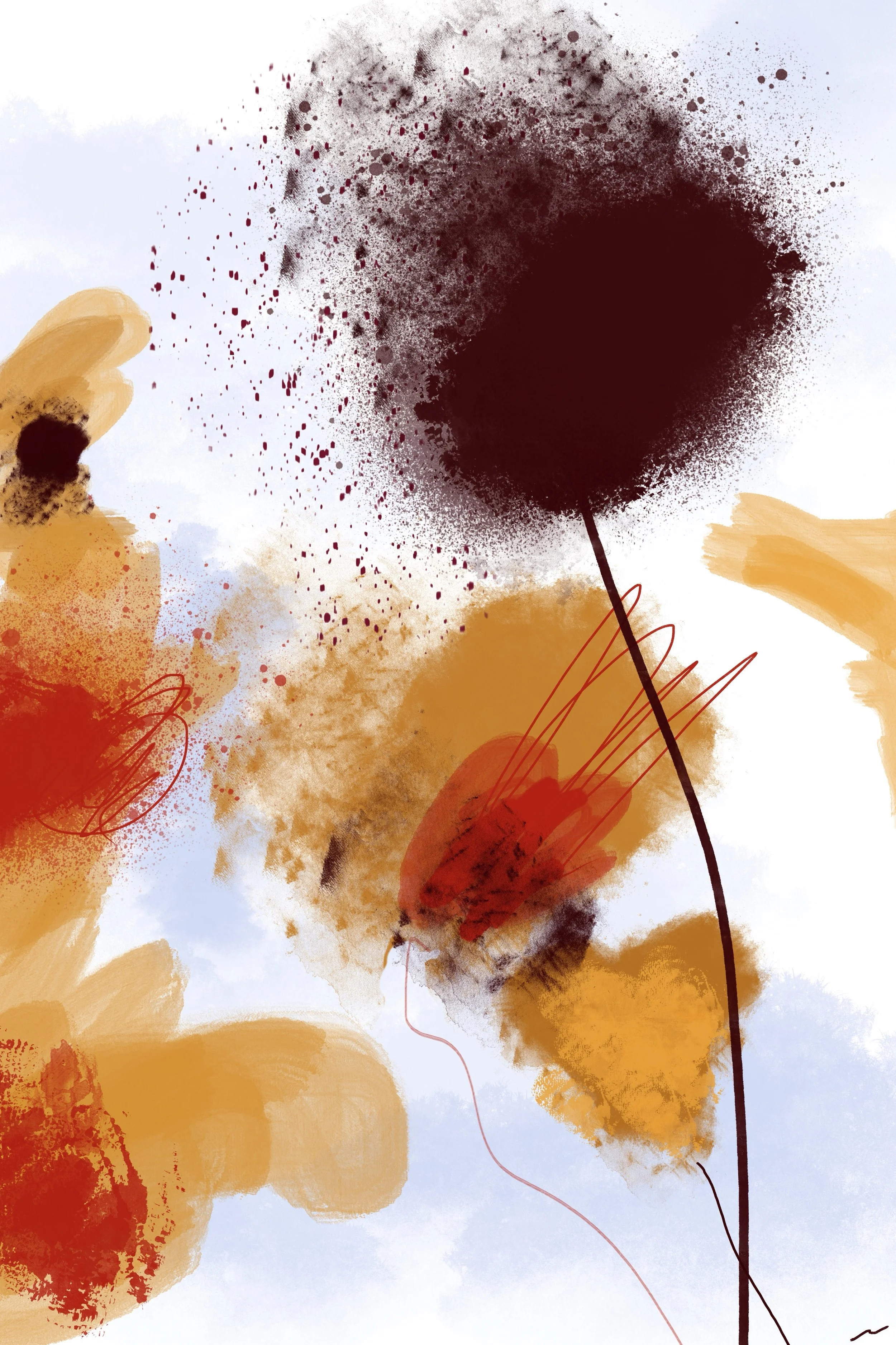 Like a Poppy, I Am Vivid and Fragile III expressive abstract floral artwork featuring wild poppies. Part III of a triptych.