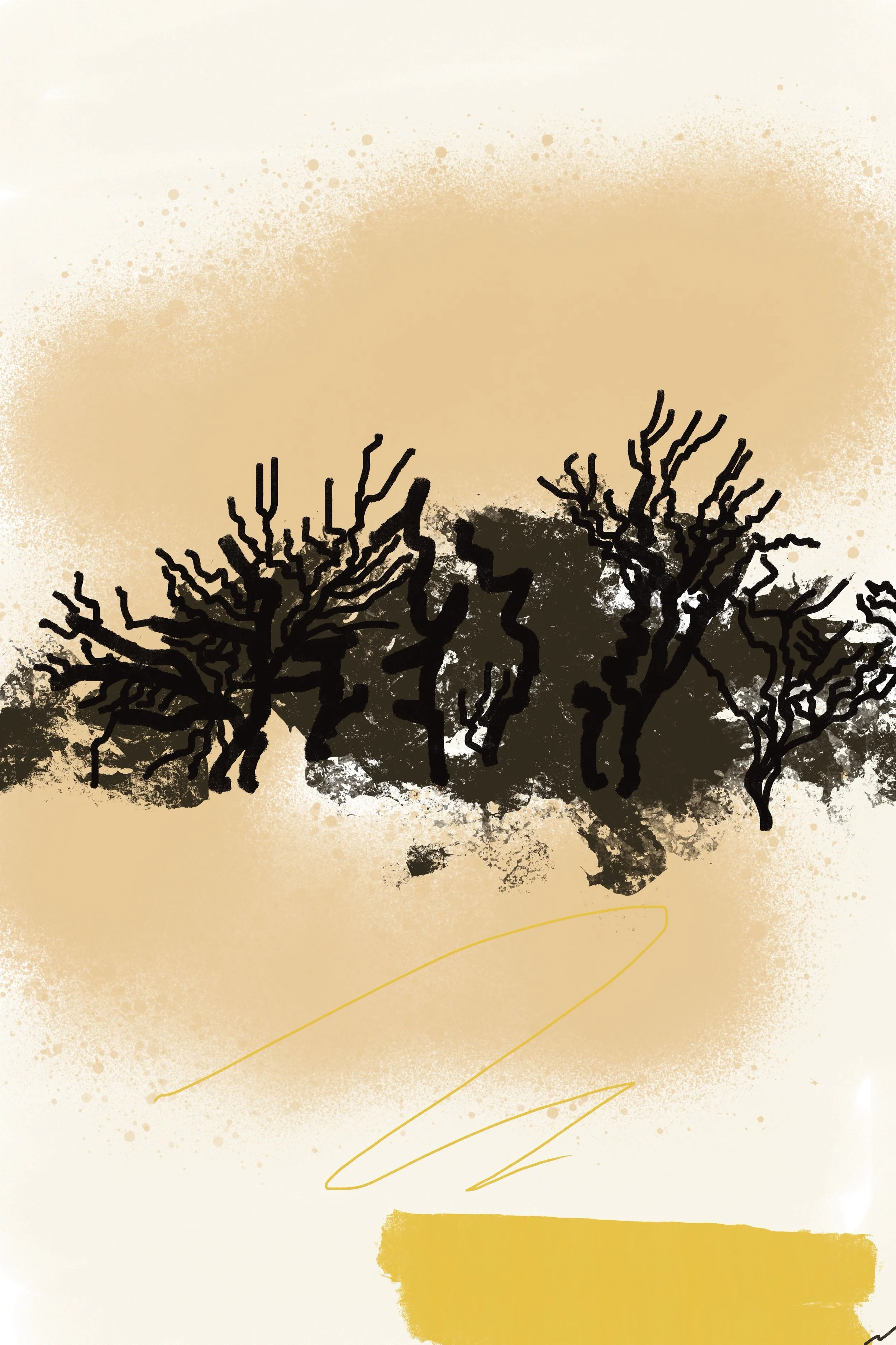 Safari savanna landscape with graffiti-inspired textures and bold impasto details, creating a vibrant, tactile wall art scene. Part of triptych, 2 of 3.