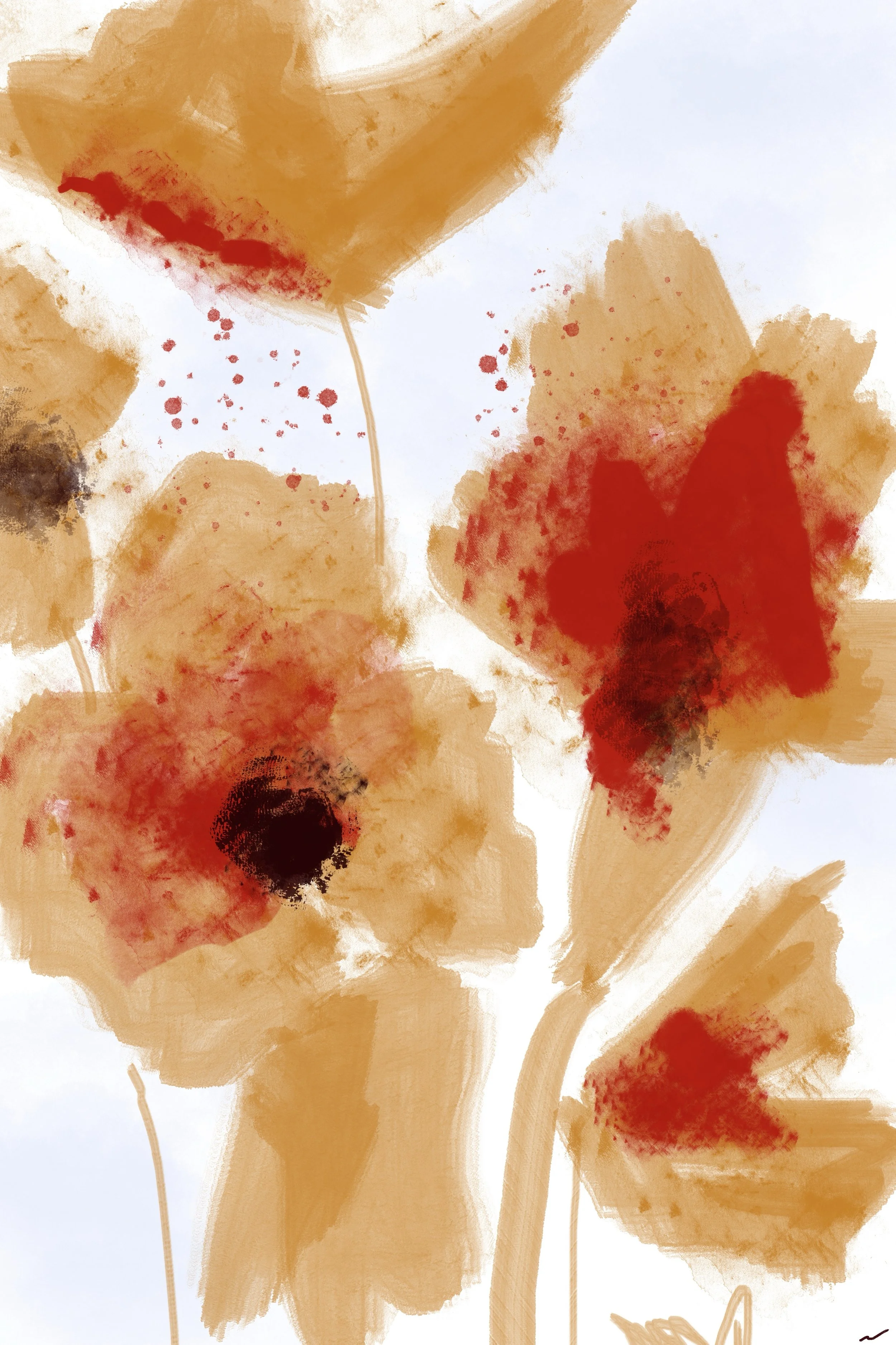 Like a Poppy, I Am Vivid and Fragile II expressive abstract floral artwork featuring wild poppies. Part II of a triptych.