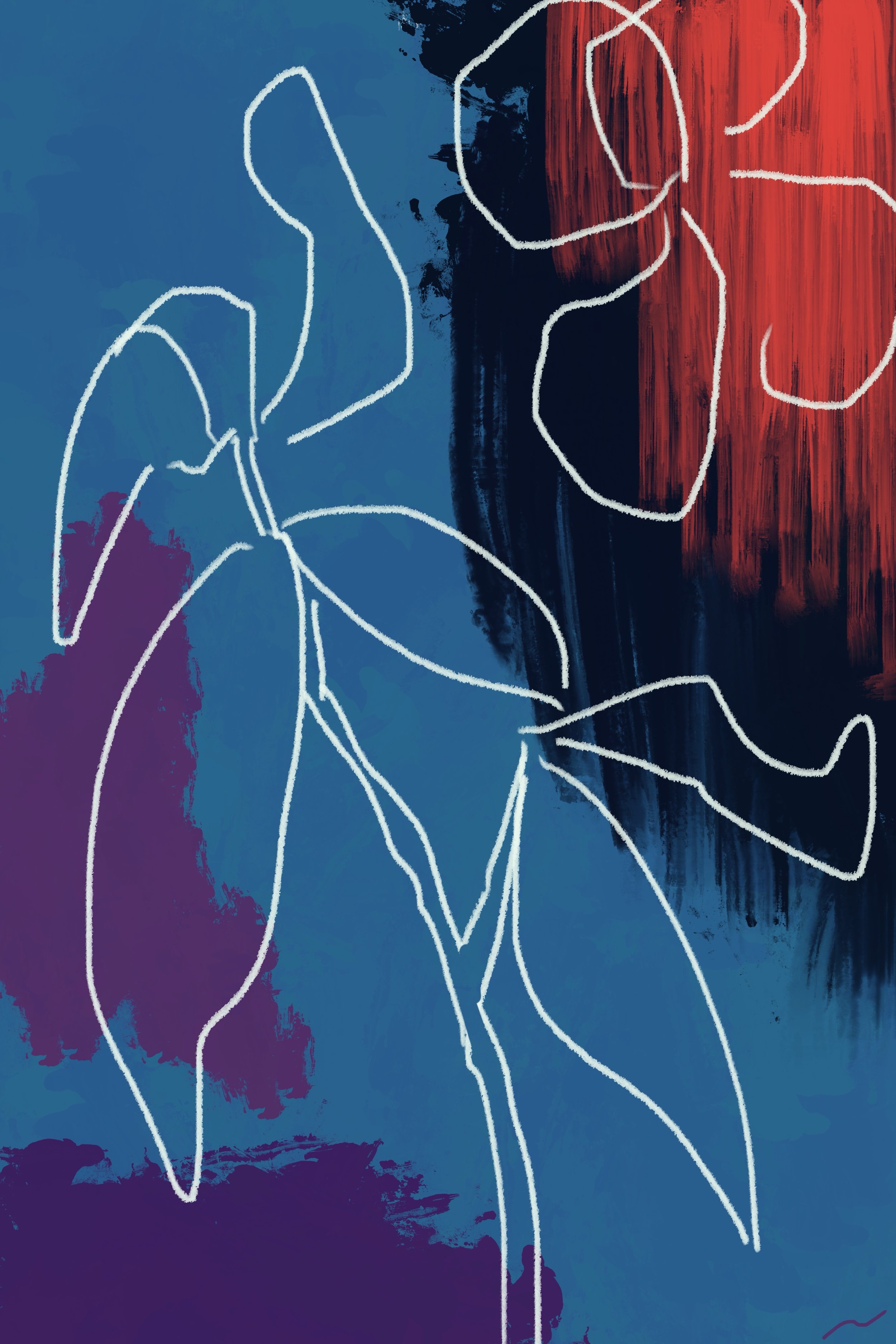 Kindness: Strongly Drawn to You I original digital artwork featuring layered jungle-inspired abstraction with graffiti-influenced textures, expressive painterly movement, vivid nocturnal color, and contemporary urban energy.