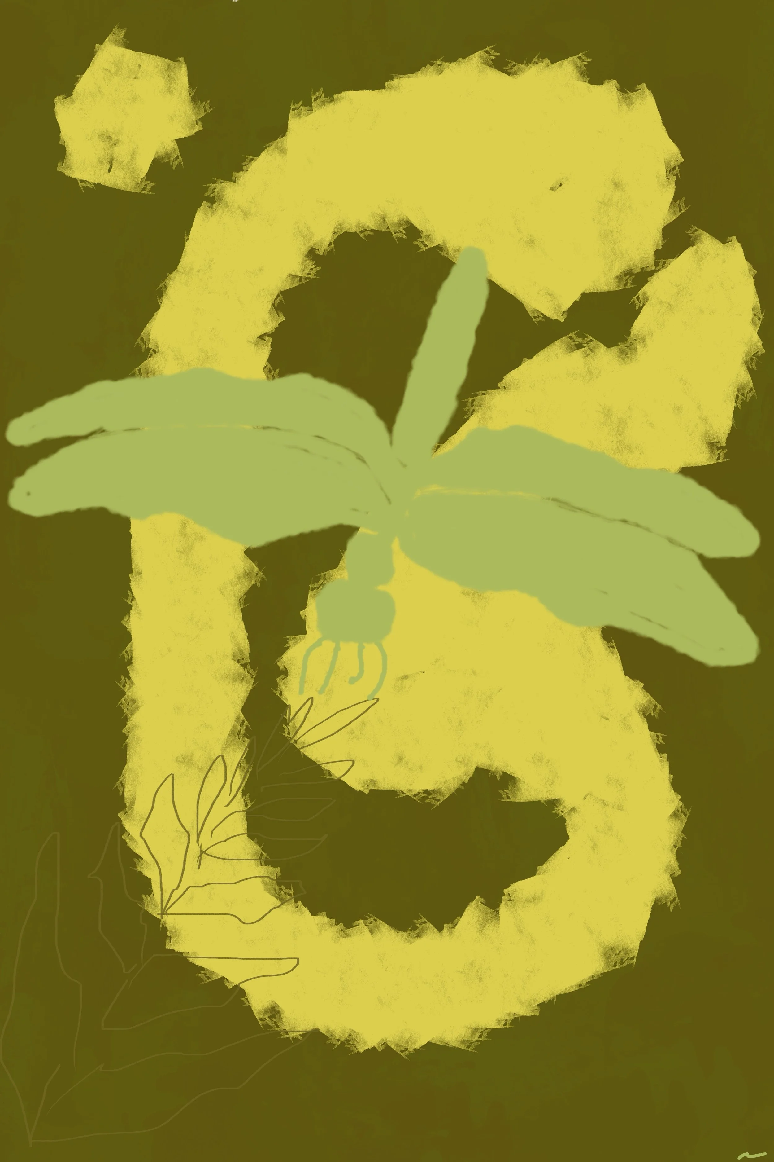 Tropical Wild: Exploring it with You II original digital artwork featuring an abstract artisan dragonfly emerging from vibrant tropical greenery with layered painterly textures, expressive movement, and rich contemporary color.