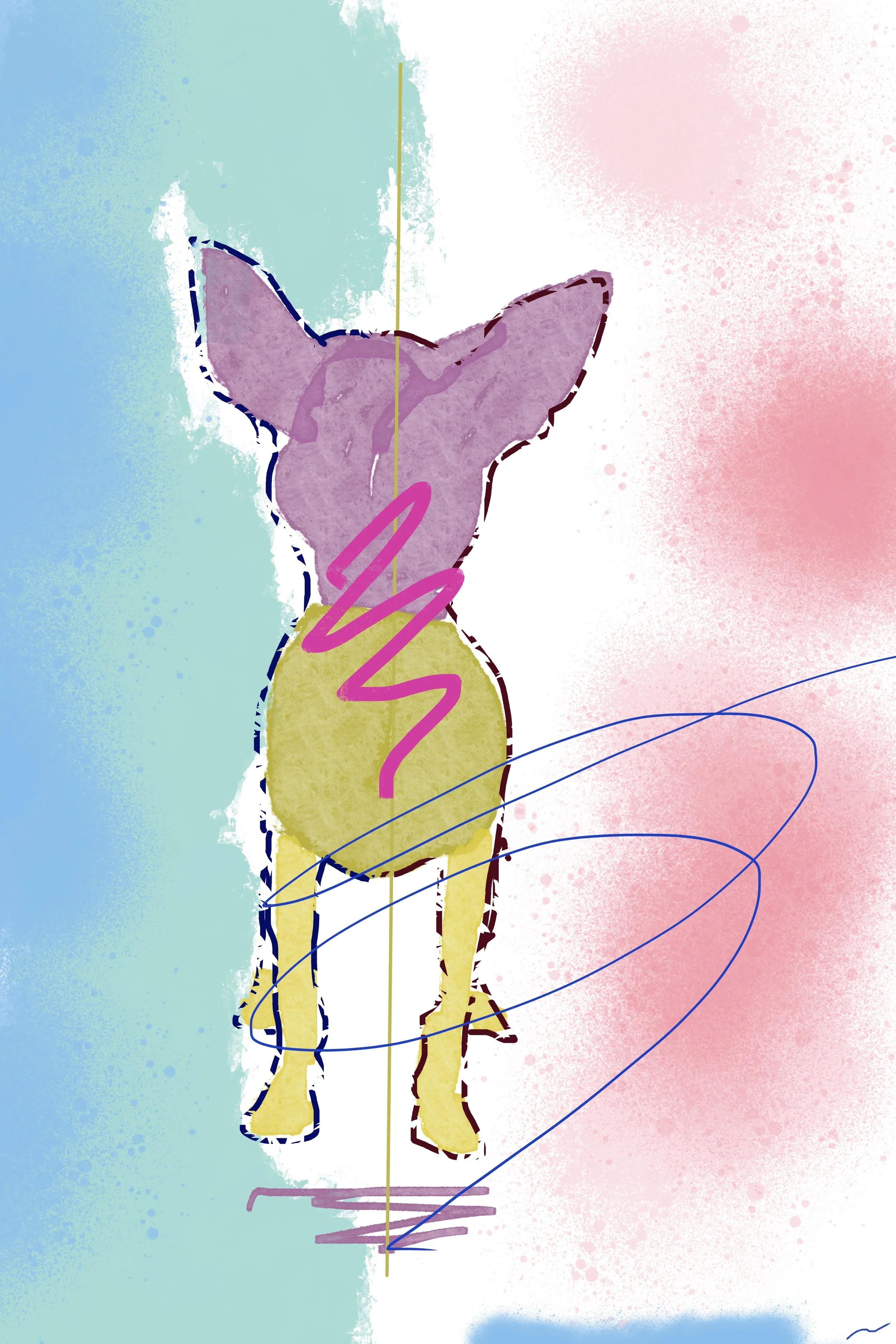 Static Sparks and Velvet Strides II Is a colorful urban whimsical original wall art that explores the charm and energy of city life.
