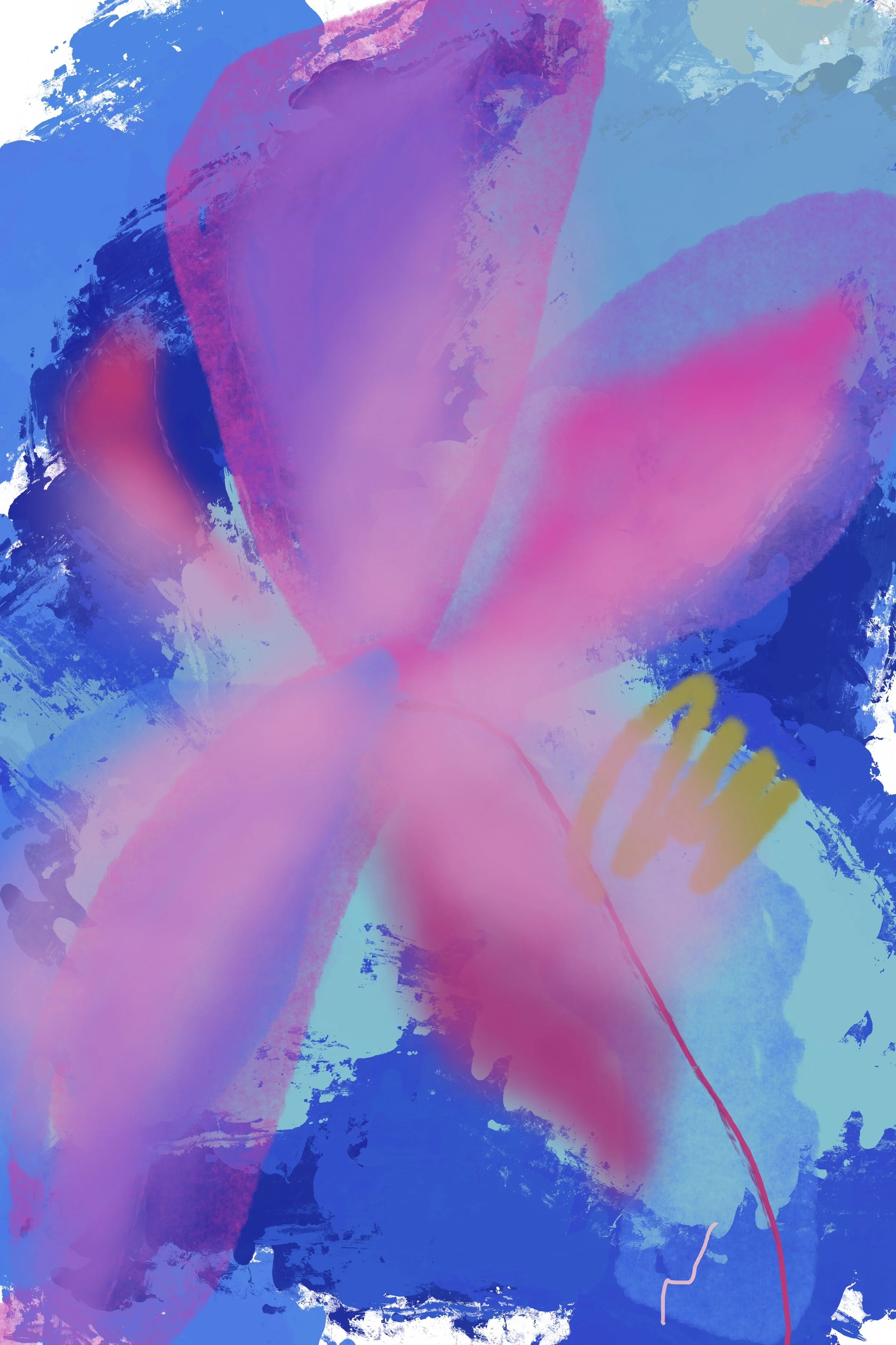 Bold floral street graffiti wall art blending vibrant colors with a maximalist aesthetic to create a striking statement piece. Its playful yet edgy style brings energy and personality to any space. Part of triptych, 3 of 3.