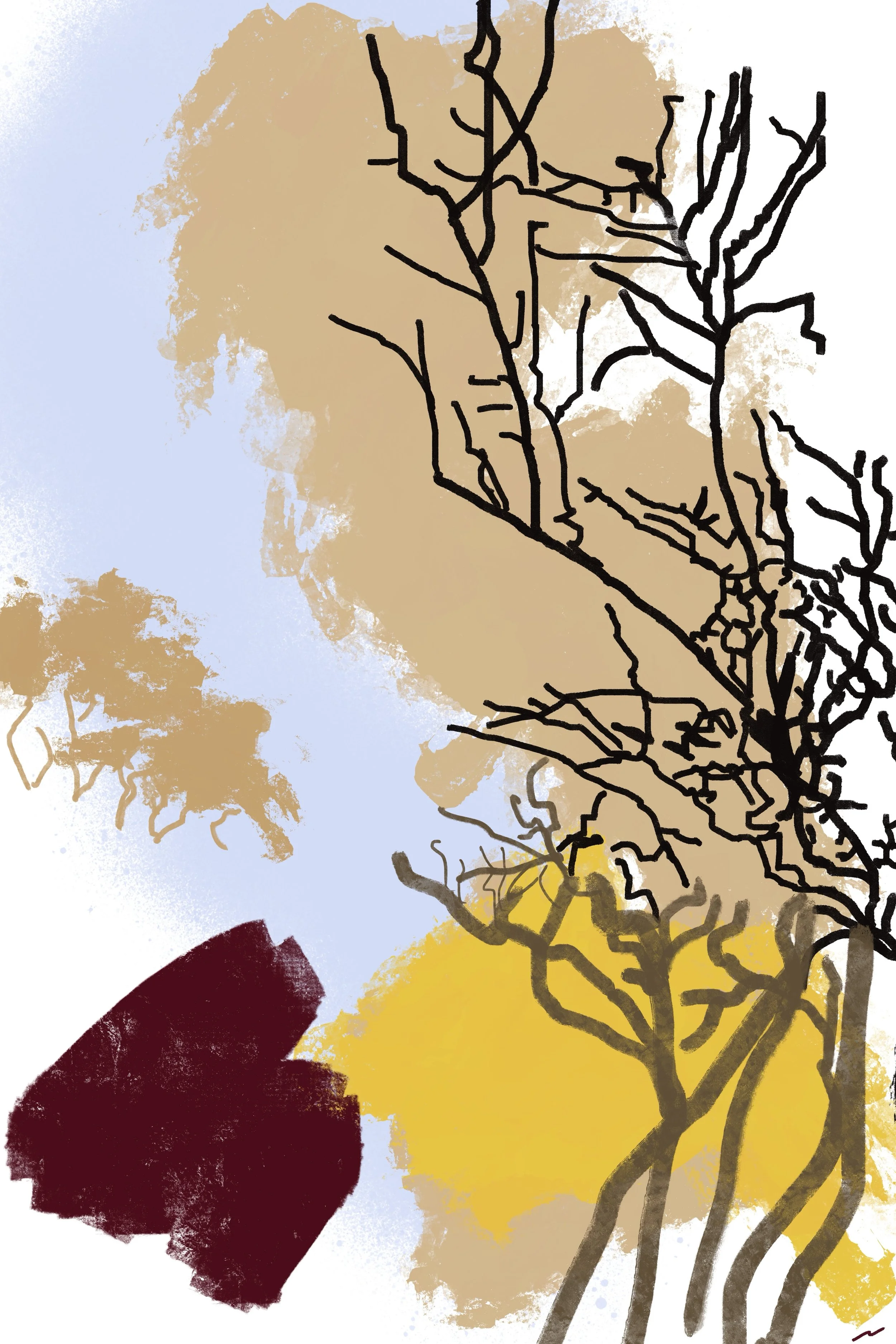 Safari savanna landscape with graffiti-inspired textures and bold impasto details, creating a vibrant, tactile wall art scene. Part of triptych, 3 of 3.
