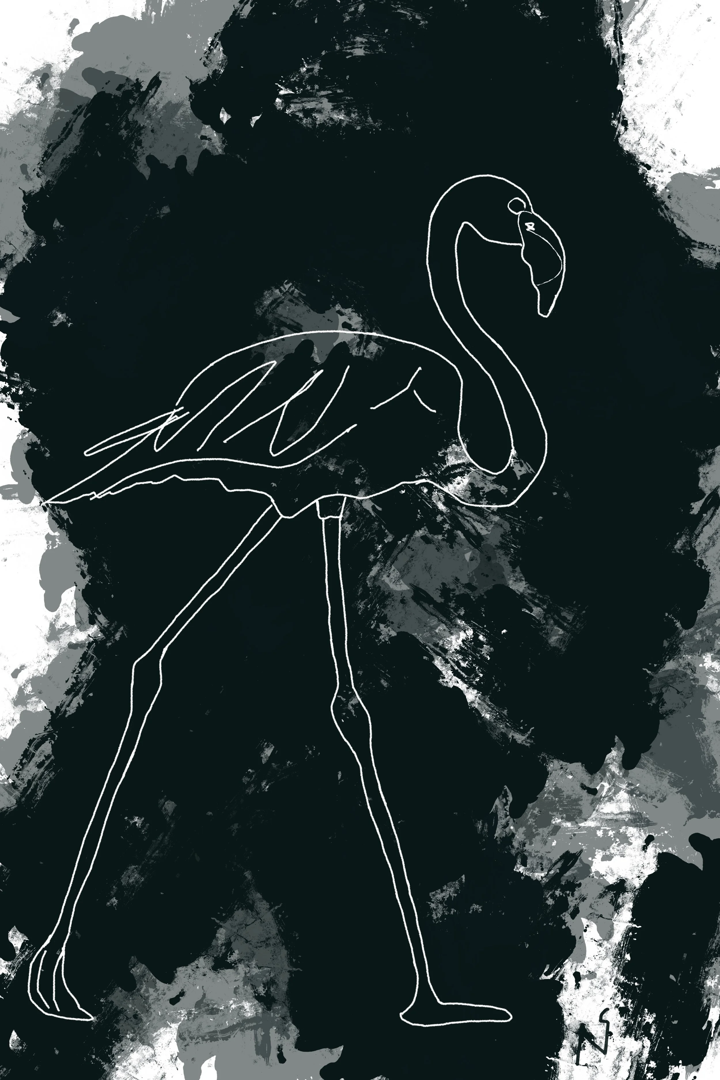 Bold flamingo set against a moody emerald green backdrop. Modern nature wall art with moody tones and striking composition. Part of triptych, 3 of 3.