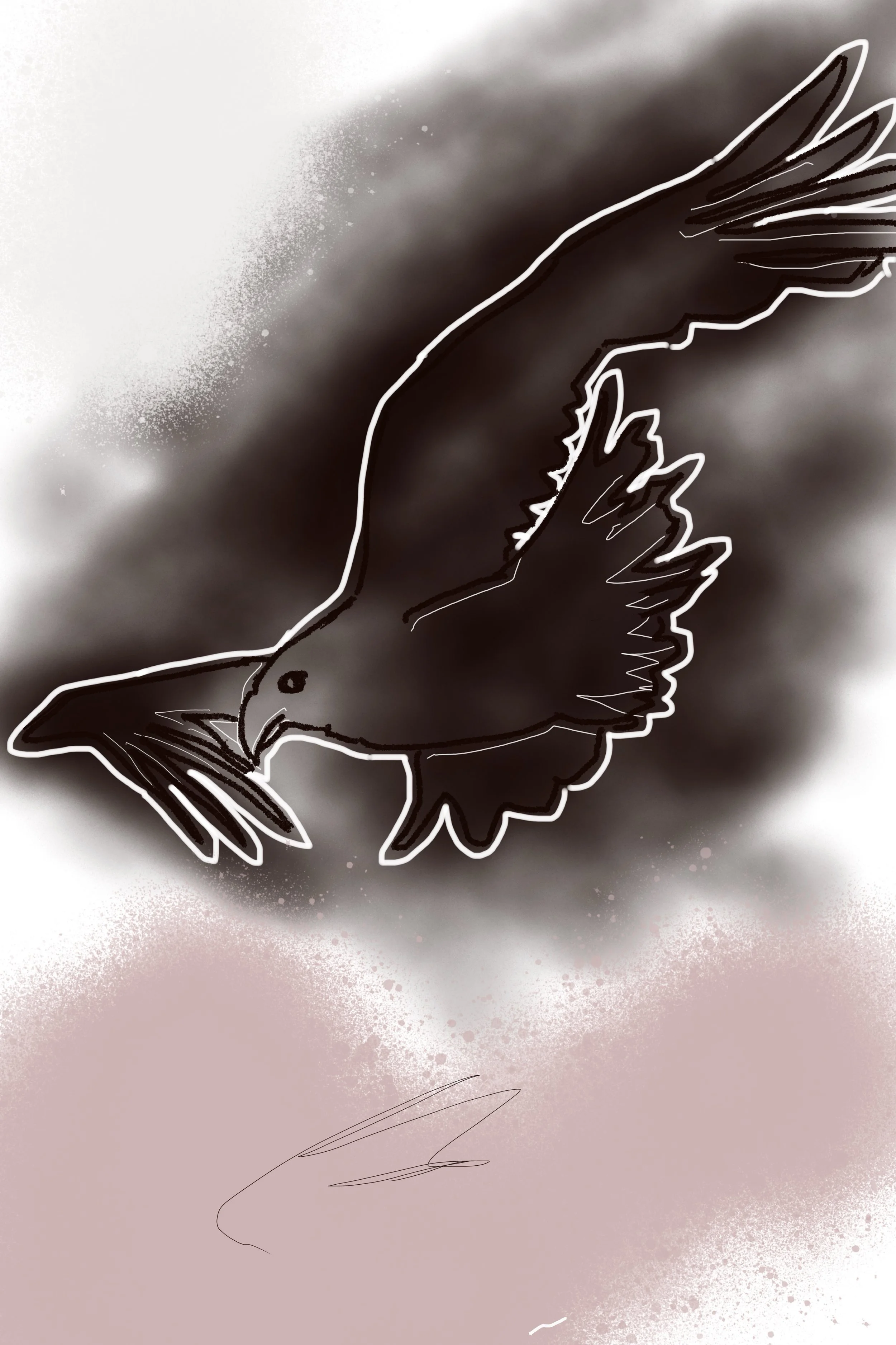 Like That of an Eagle, My Soul’s Ascent III expressive and nature-inspired urban graffiti artwork in luminous espresso and mauve palette, featuring a one-line eagle soaring in the sky. Part III of a triptych.