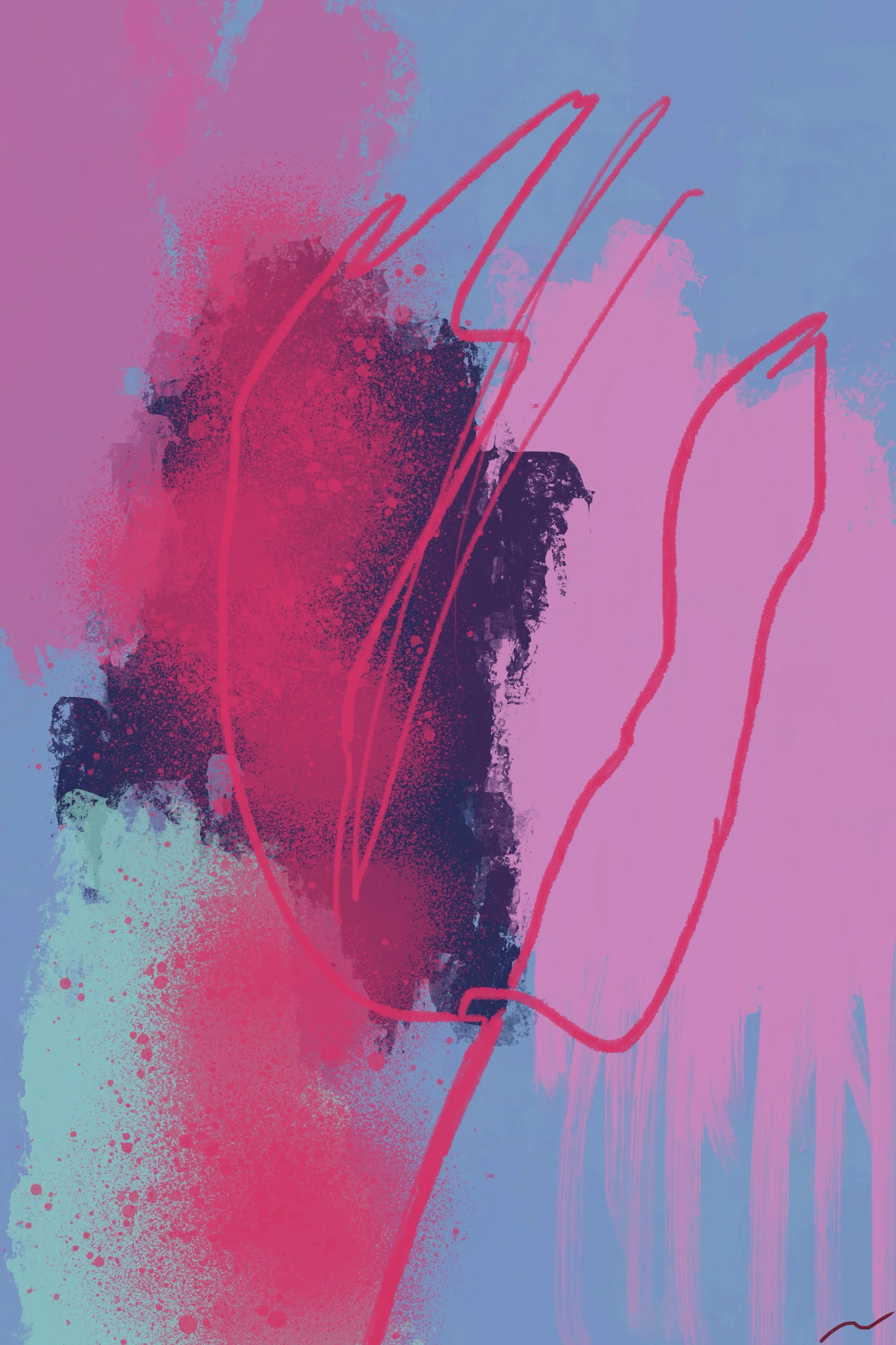 Kindness: Invisible Ties with You III original digital artwork featuring layered jungle-inspired abstraction with graffiti-influenced textures, expressive painterly movement, vivid nocturnal color, and contemporary urban energy.