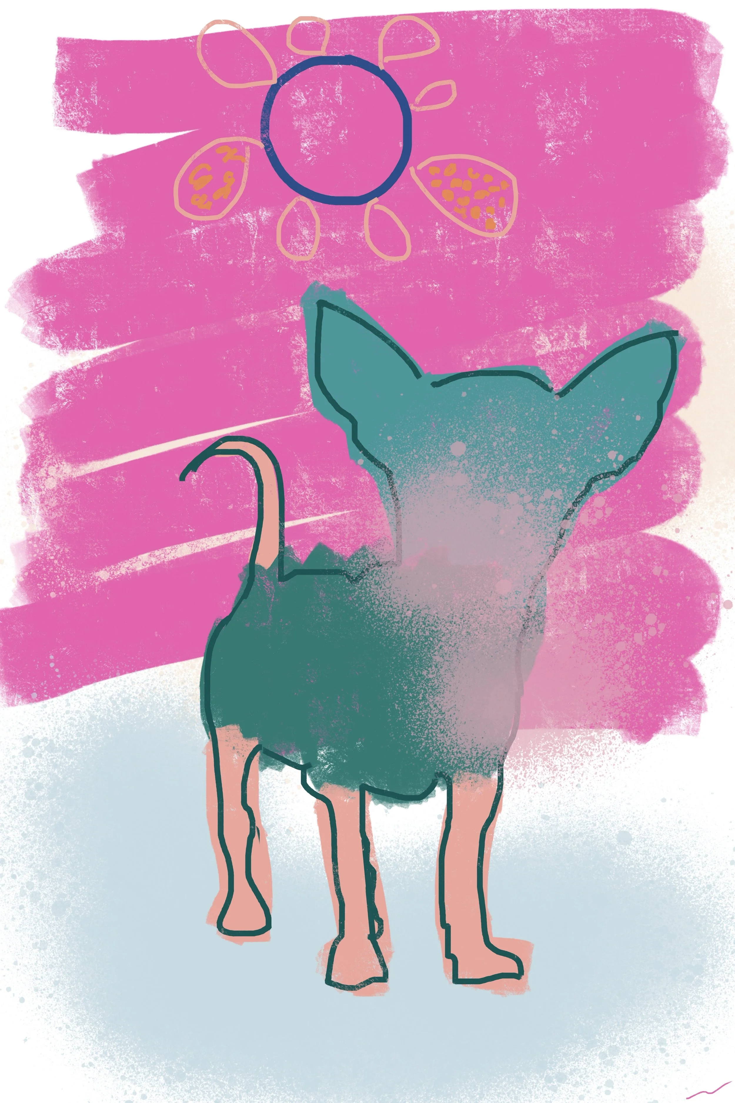 Neon Sparks, Rebel  Paws II Is a colorful urban whimsical original wall art that explores the charm and energy of city life.