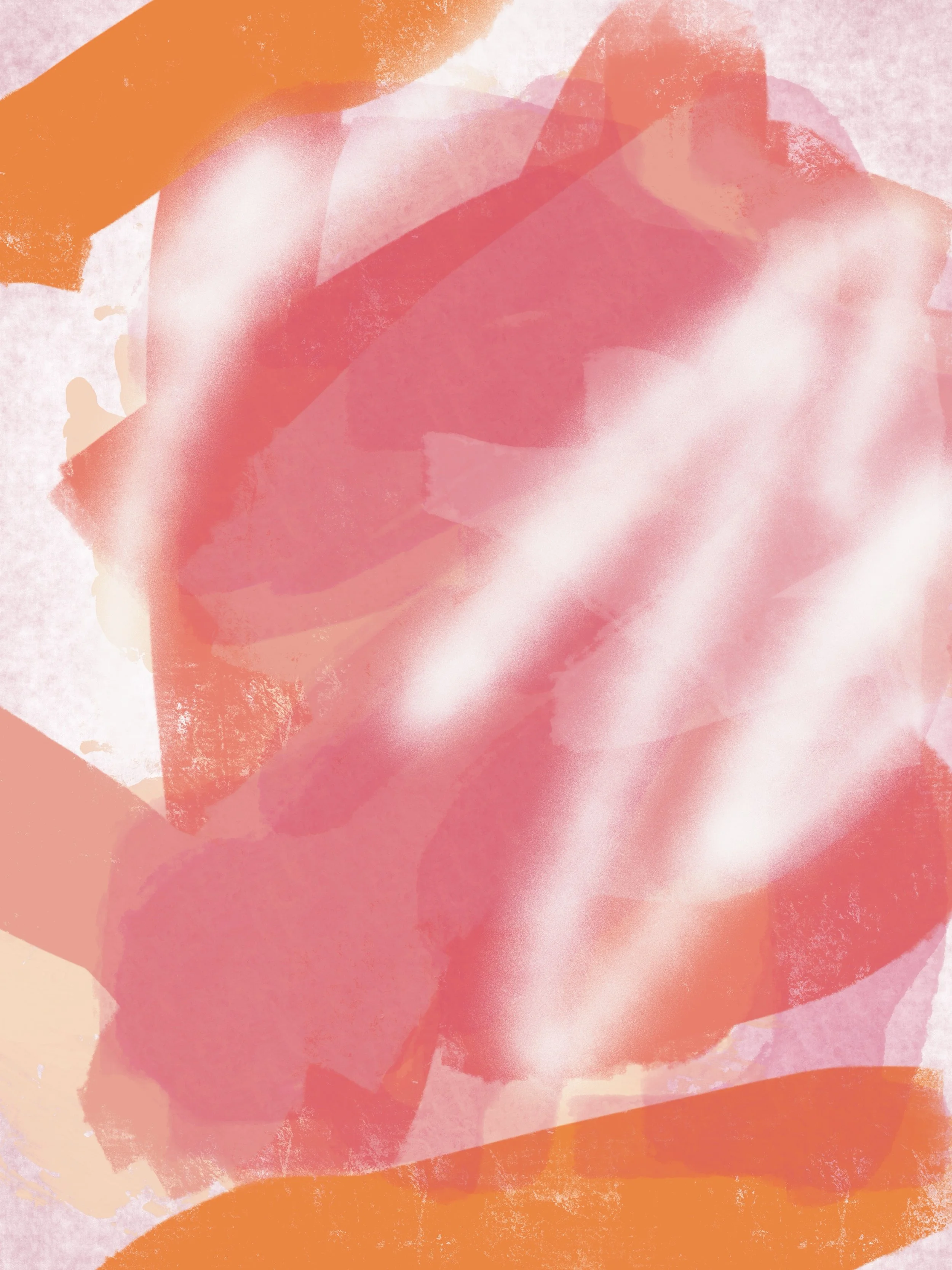 The Wind is the Bow and the Palm Tree is the Violin II, an expressionist abstracted artwork. Ethereal foliage and translucent blossoms emerge in luminous pinks and corals, evoking the soft rustle of a garden animated by wind and light.