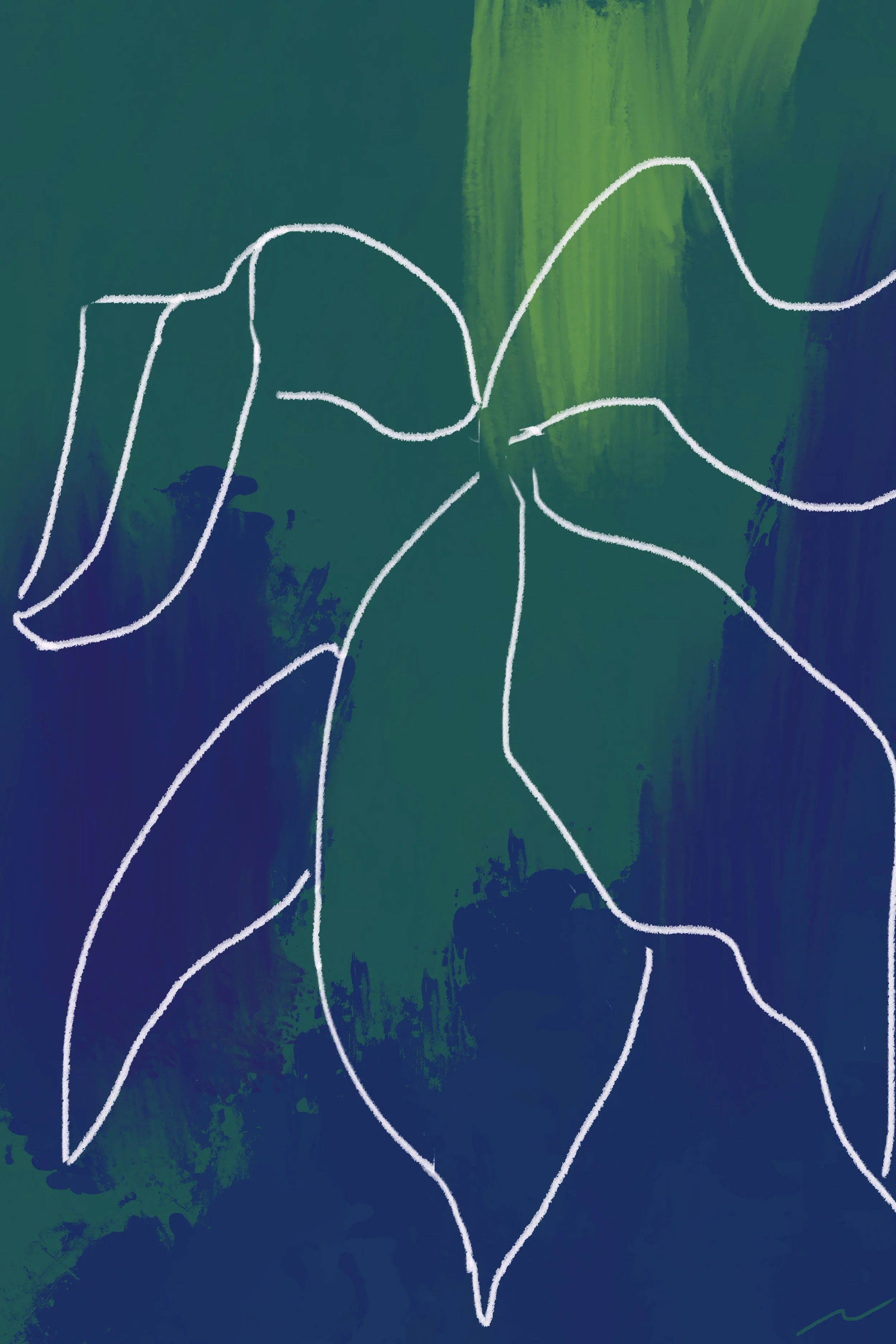 Kindness: Strongly Drawn to You II original digital artwork featuring layered jungle-inspired abstraction with graffiti-influenced textures, expressive painterly movement, vivid nocturnal color, and contemporary urban energy.
