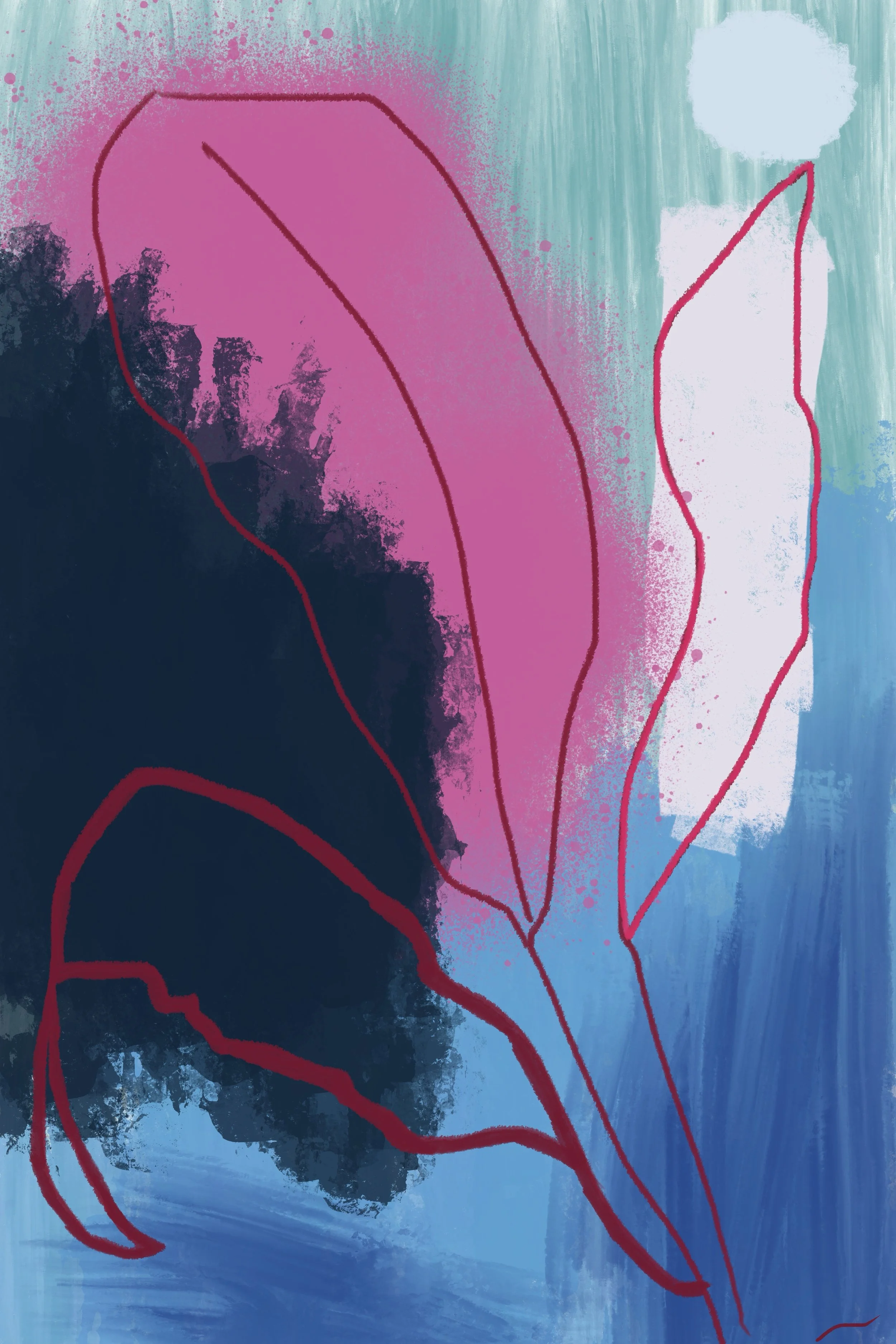 Kindness: Invisible Ties with You I original digital artwork featuring layered jungle-inspired abstraction with graffiti-influenced textures, expressive painterly movement, vivid nocturnal color, and contemporary urban energy.