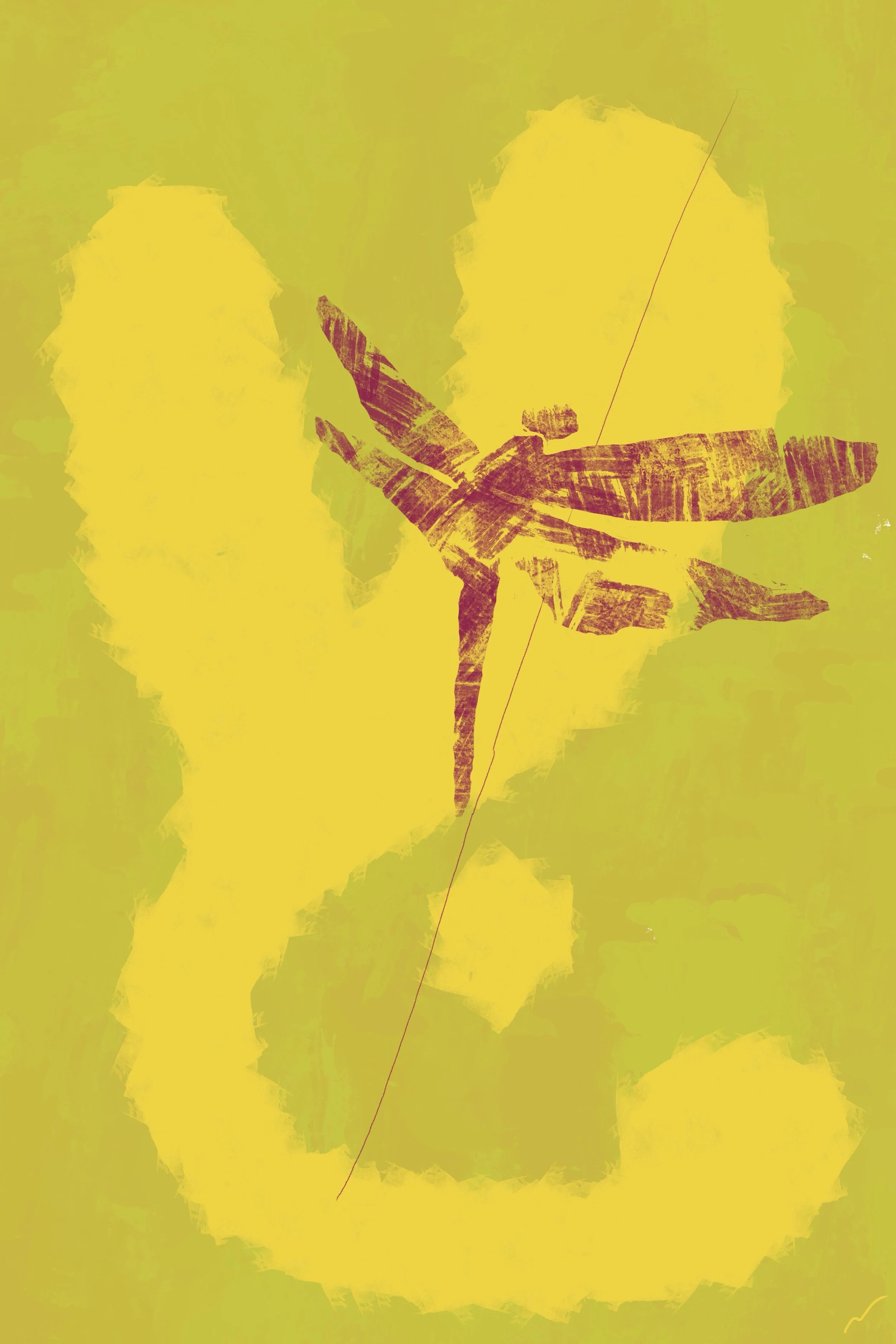 Tropical Wild: Exploring it with You III original digital artwork featuring an abstract artisan dragonfly emerging from vibrant tropical greenery with layered painterly textures, expressive movement, and rich contemporary color.