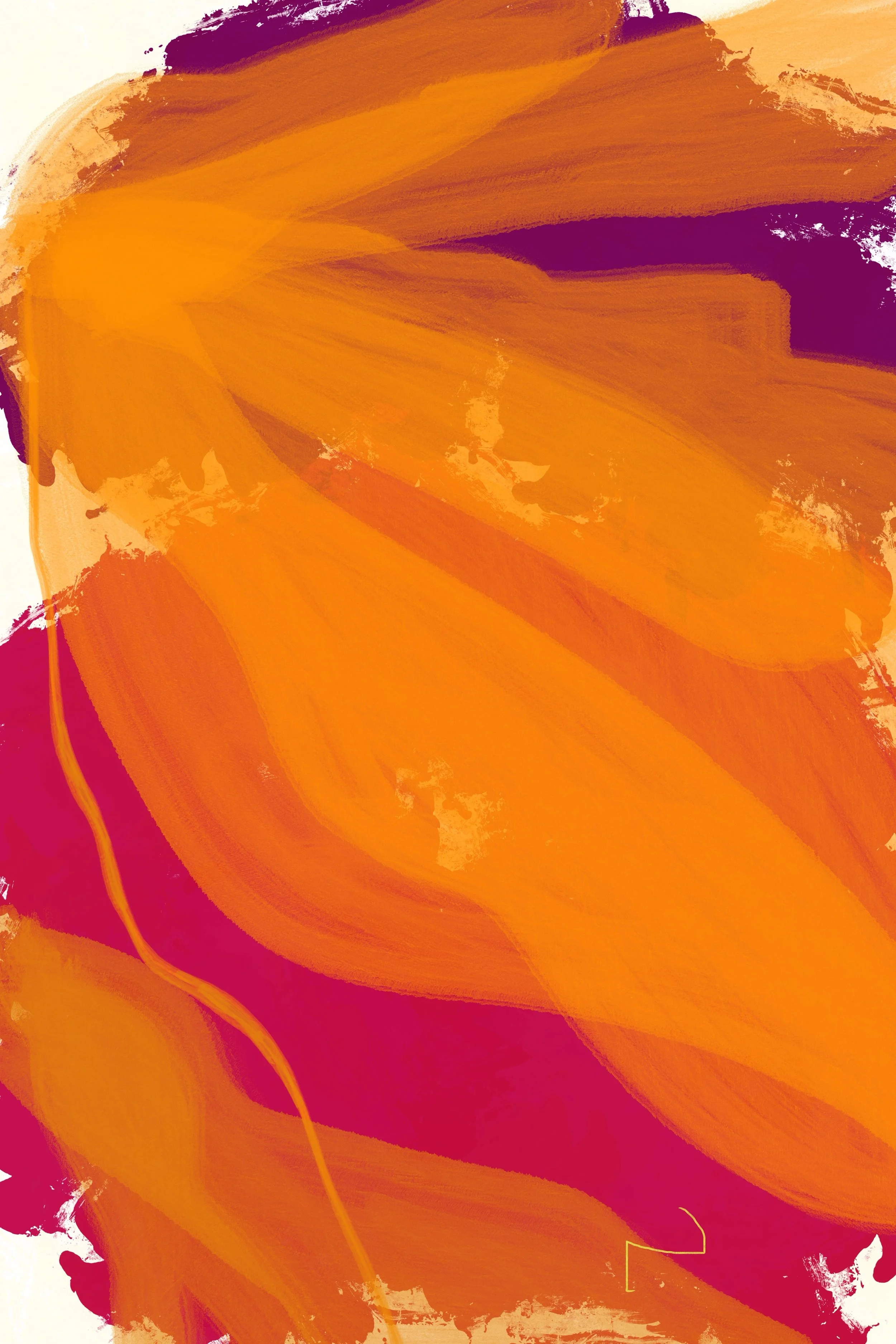 Vibrant dopamine decor floral painting with bright fluorescent orange petals. Part of triptych, 3 of 3