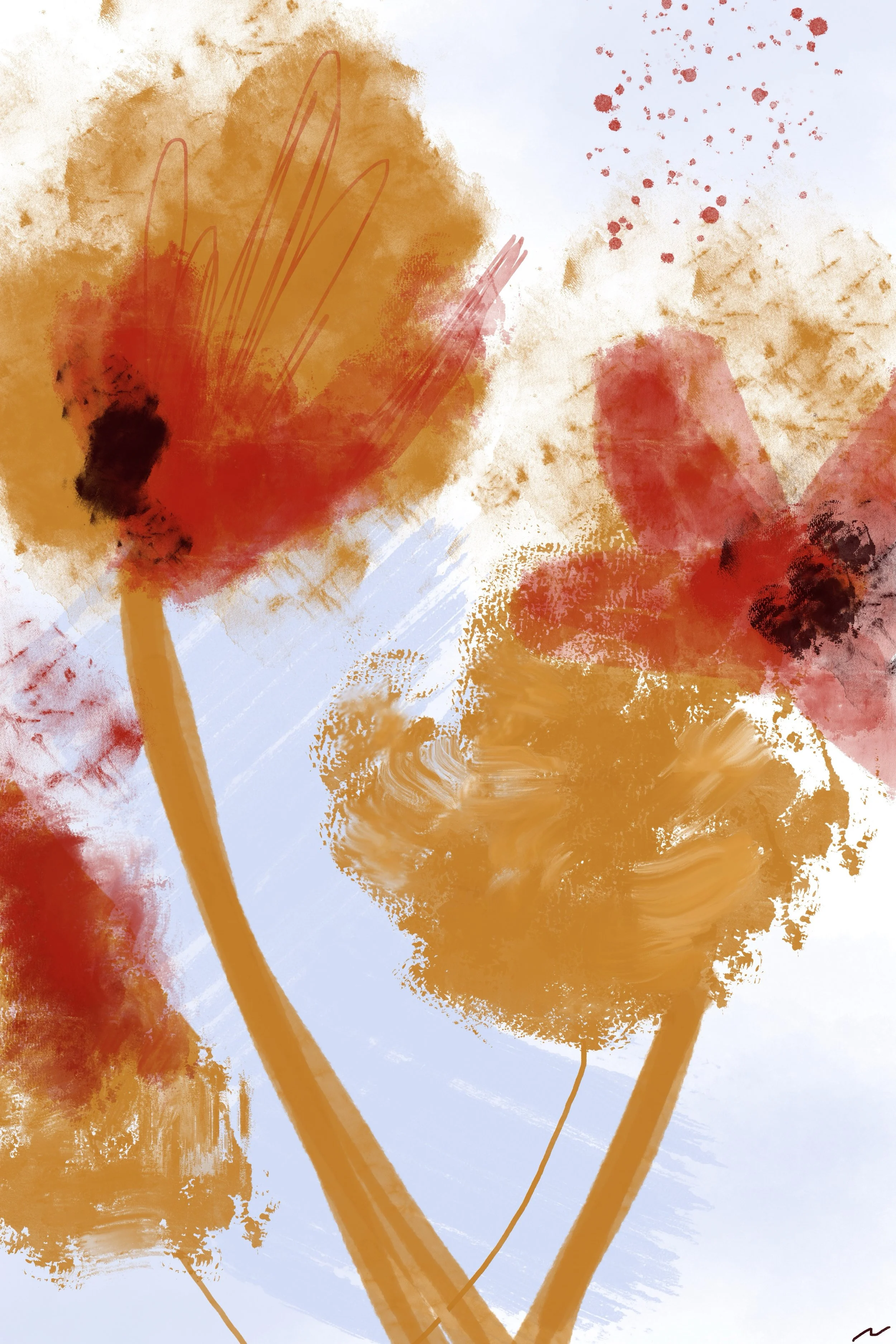 Like a Poppy, I Am Vivid and Fragile I expressive abstract floral artwork featuring wild poppies. Part I of a triptych.