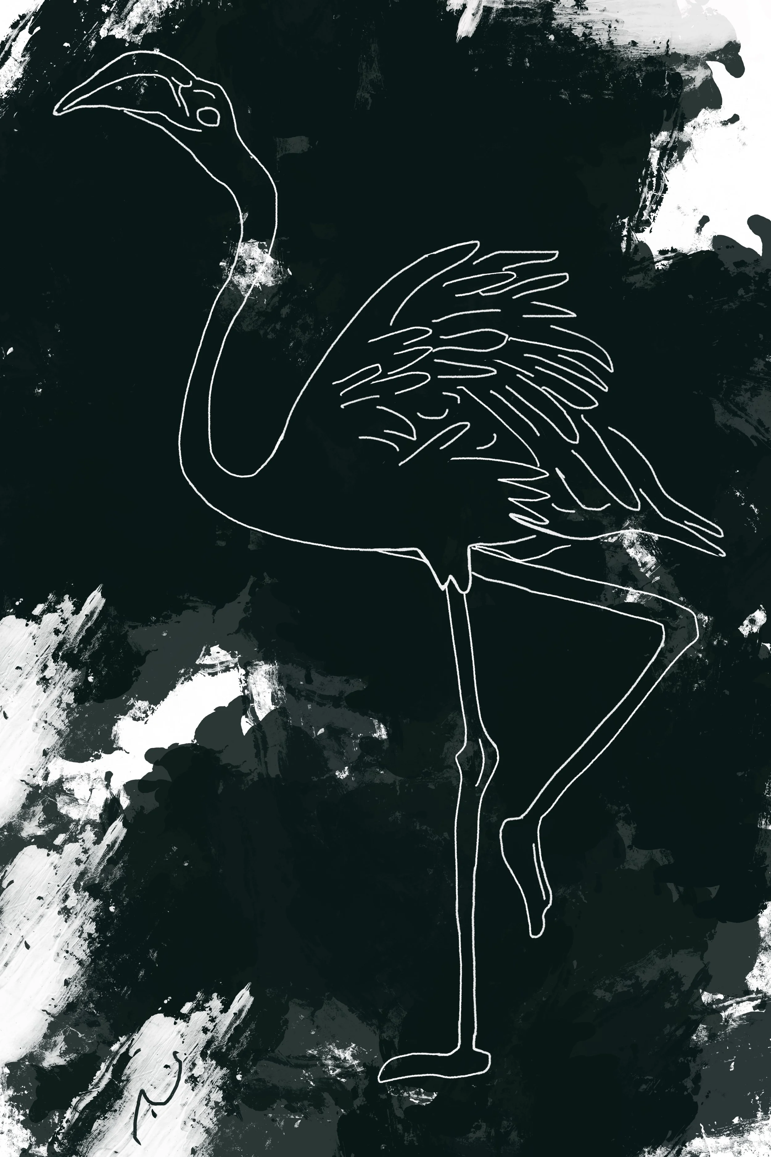 Bold flamingo set against a moody emerald green backdrop. Modern nature wall art with moody tones and striking composition. Part of triptych, 1 of 3.