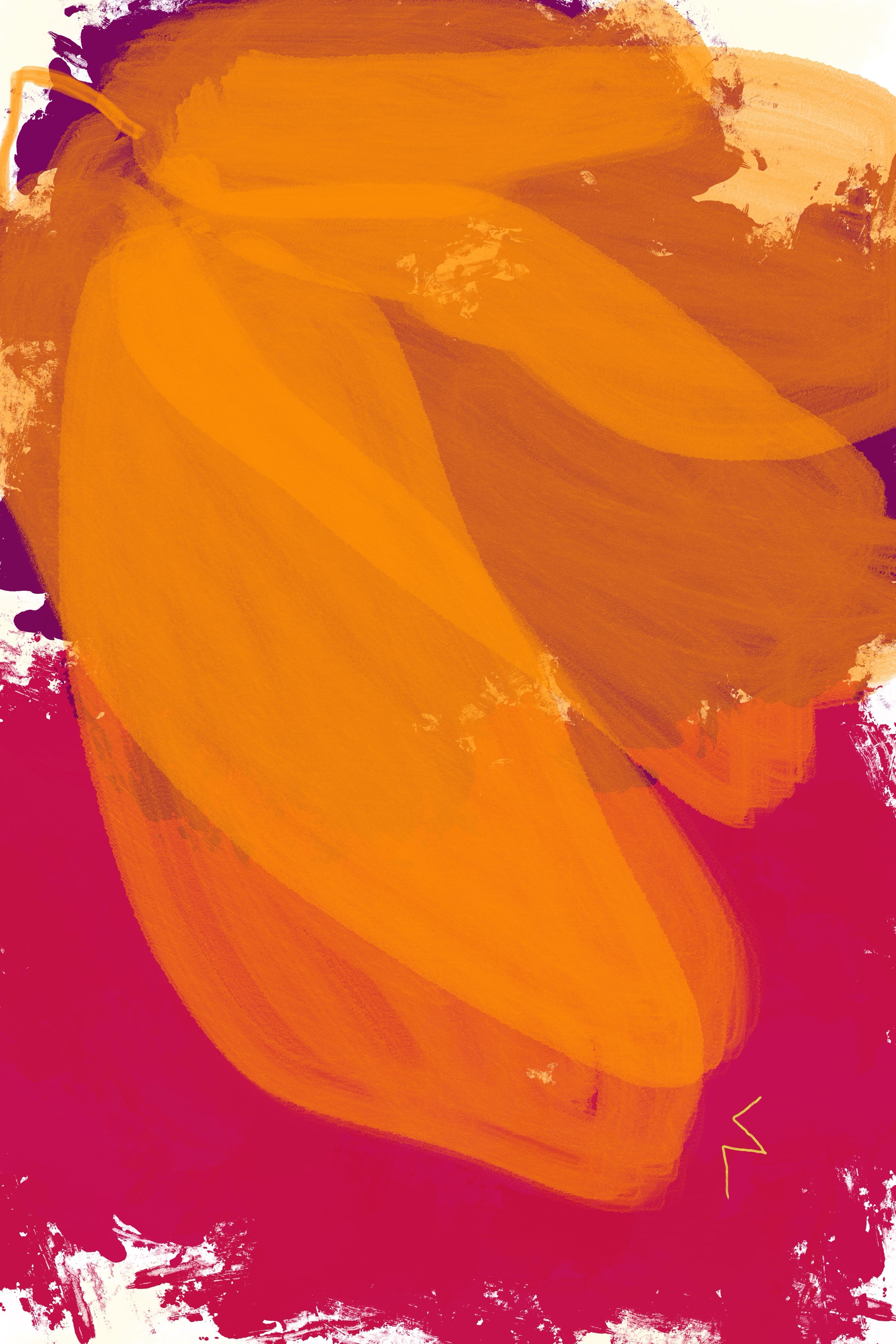 Vibrant dopamine decor floral painting with bright fluorescent orange petals. Part of triptych, 2 of 3.