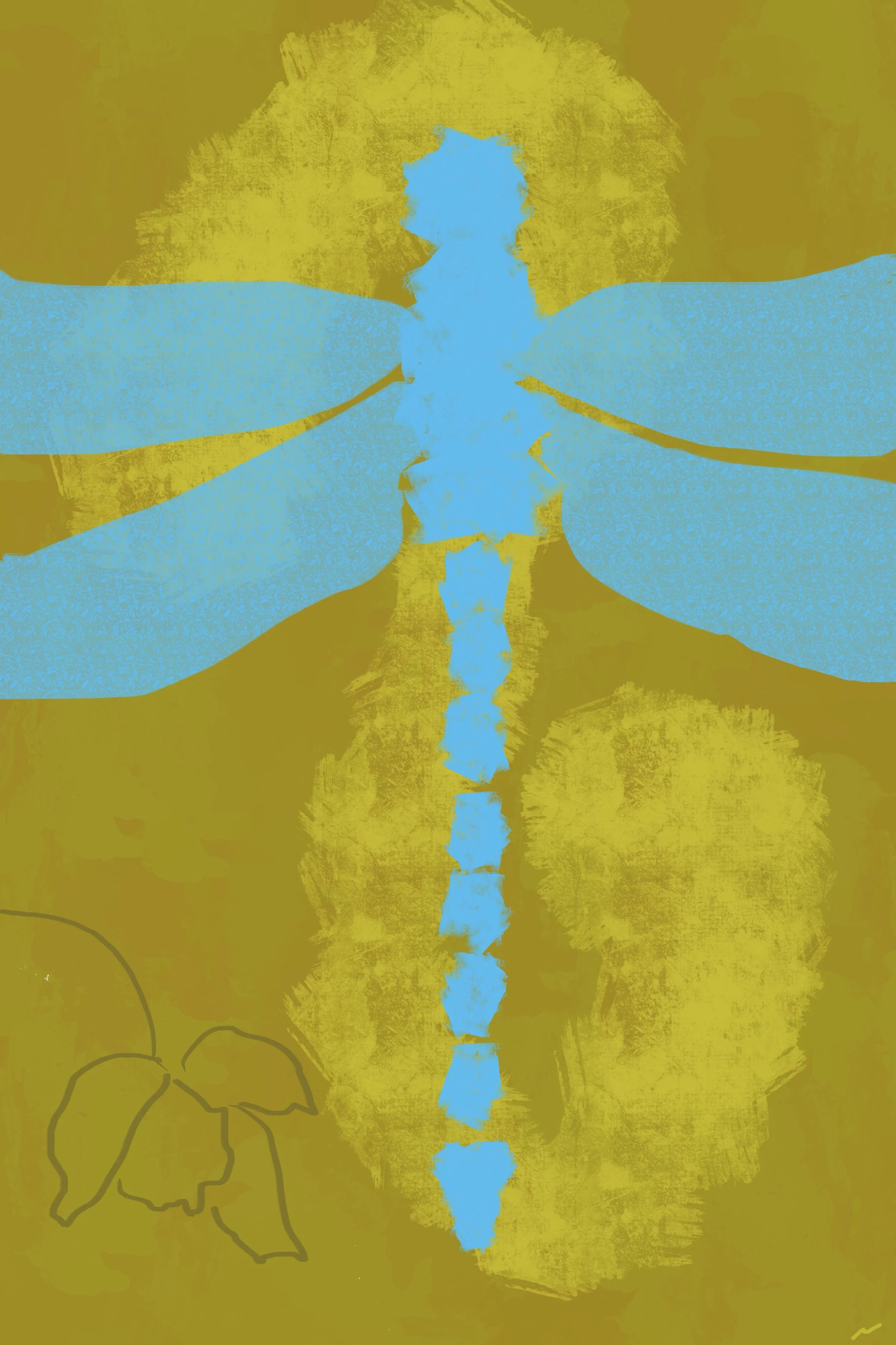 Tropical Wild: Exploring it with You I original digital artwork featuring an abstract artisan dragonfly emerging from vibrant tropical greenery with layered painterly textures, expressive movement, and rich contemporary color.