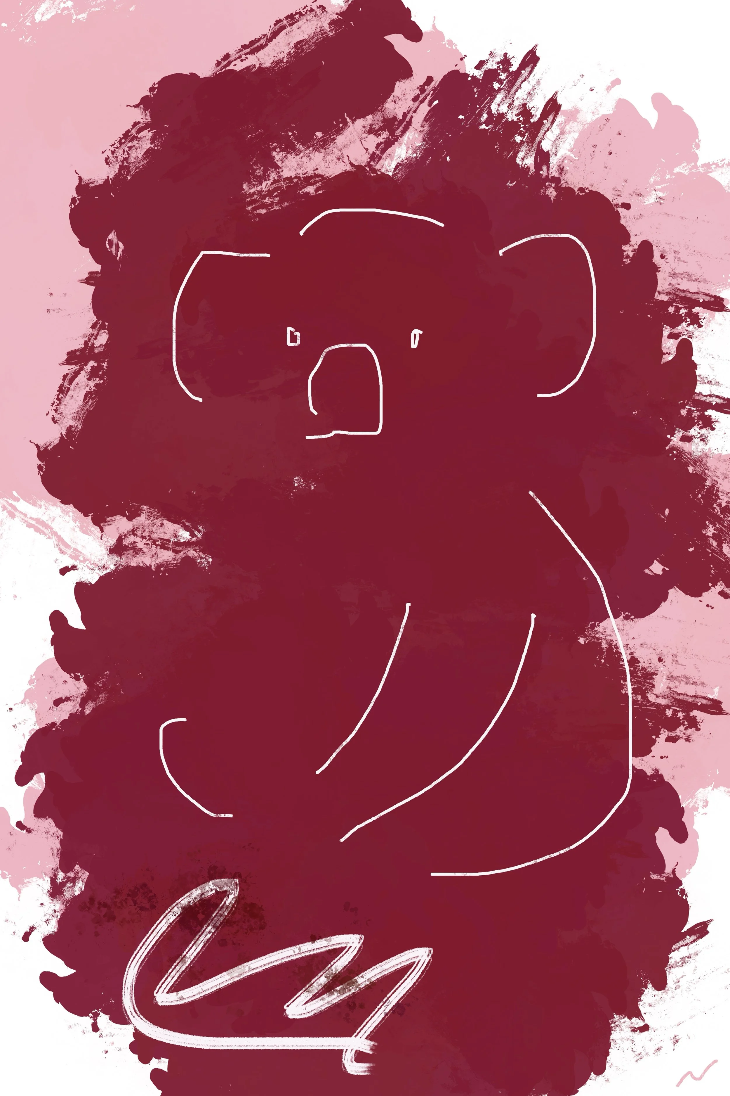 A chilling koala set against a moody maroon and burgundy red backdrop. A striking modern nature print, brings rich atmosphere and depth to any space. Part of triptych, 2 of 3.