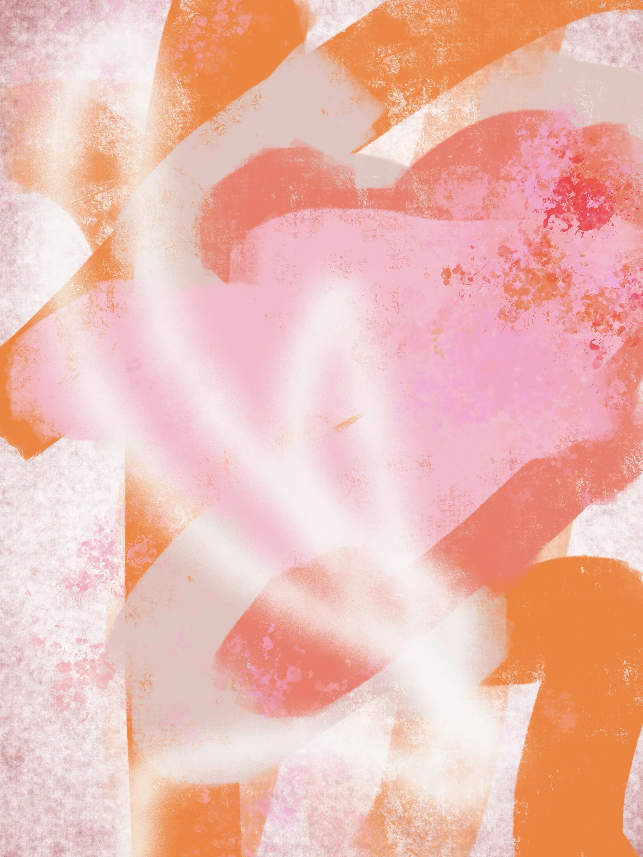 The Wind is the Bow and the Palm Tree is the Violin I, an expressionist abstracted artwork. Ethereal foliage and translucent blossoms emerge in luminous pinks and corals, evoking the soft rustle of a garden animated by wind and light.