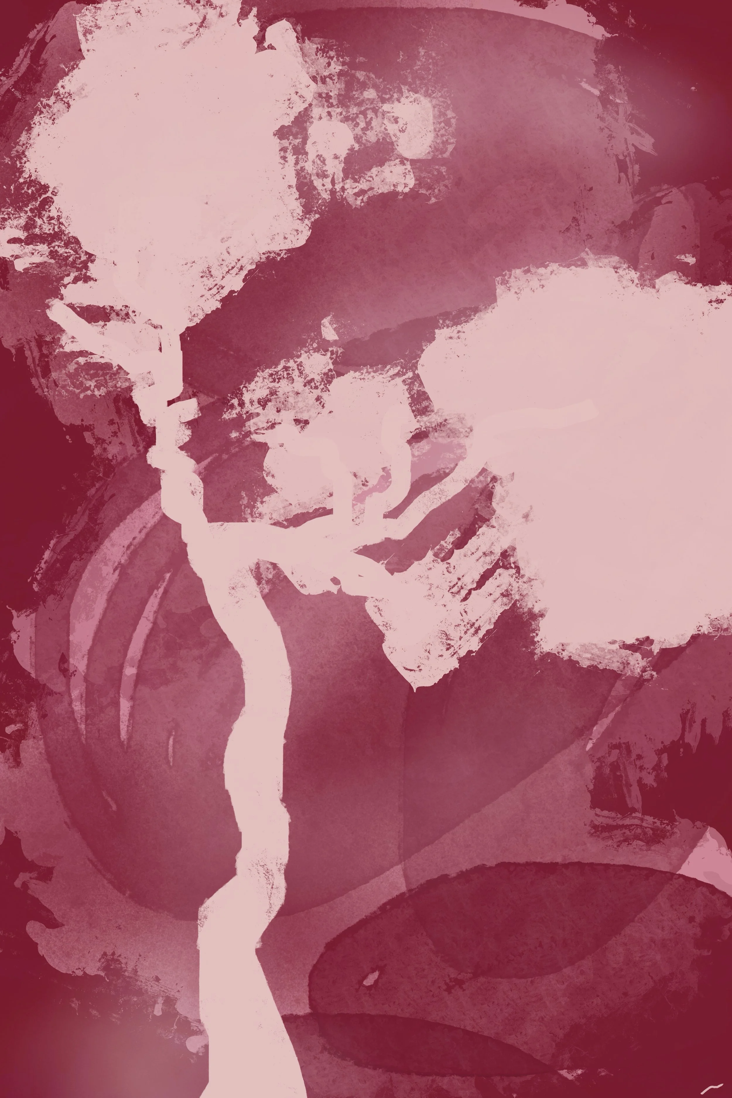 As If Standing Alone Today, I Am Loved II, contemporary abstract artwork depicting surreal forest in a bright deep magenta palette.