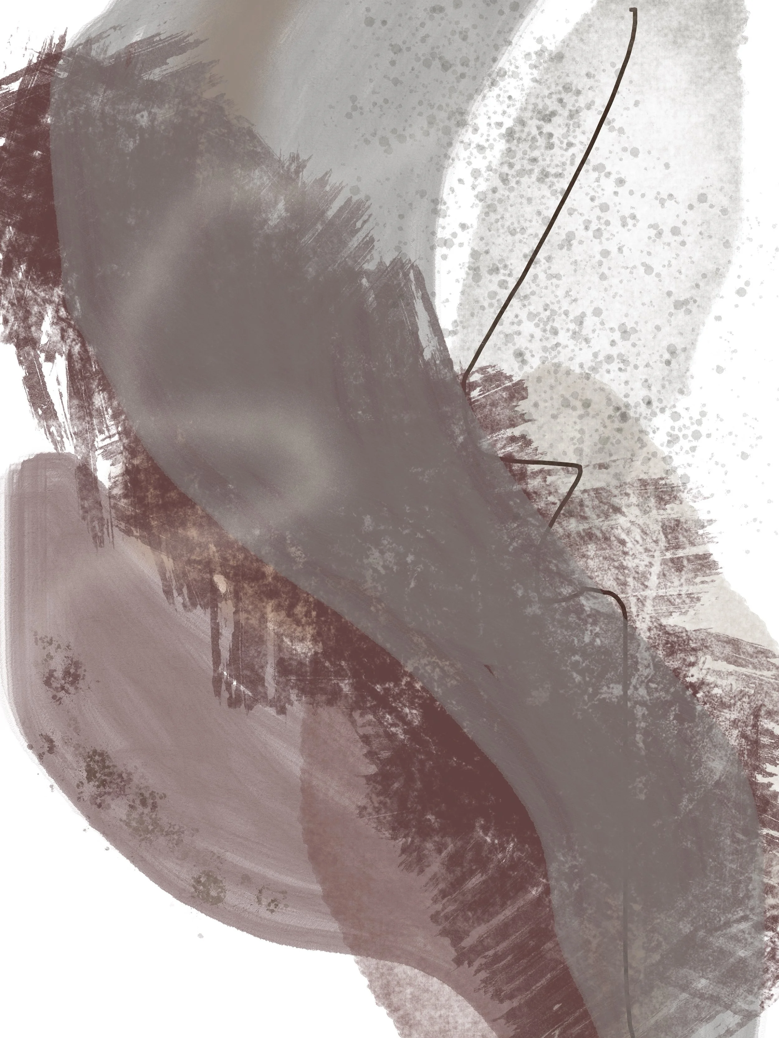 Abstract art with brush strokes in shades of brown, gray, and beige, featuring a subtle flower petal in the center.