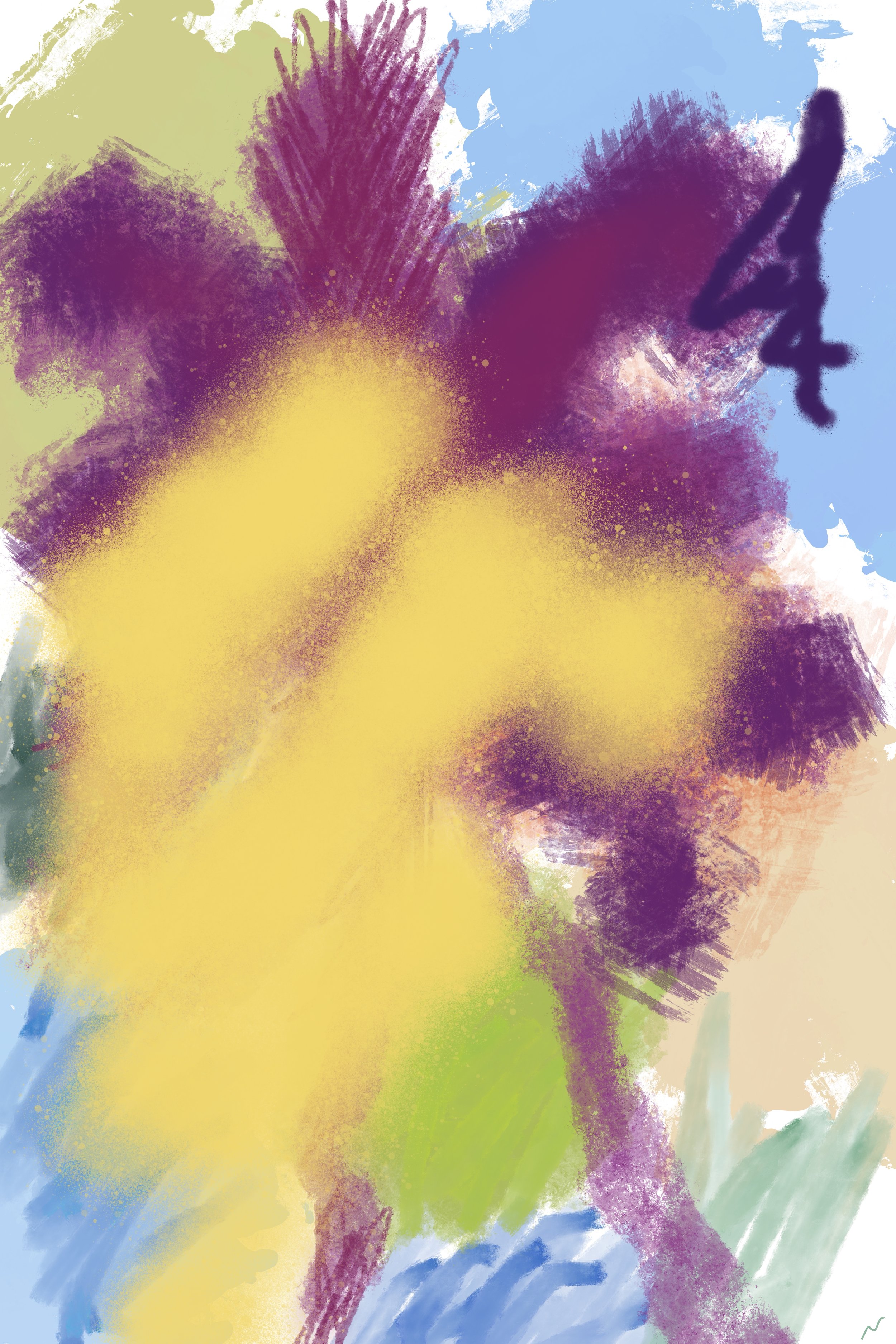 Moody tropical jungle scene blended with urban graffiti elements, featuring lush foliage in a boho-inspired street art landscape. Part of triptych, 2 of 3.
