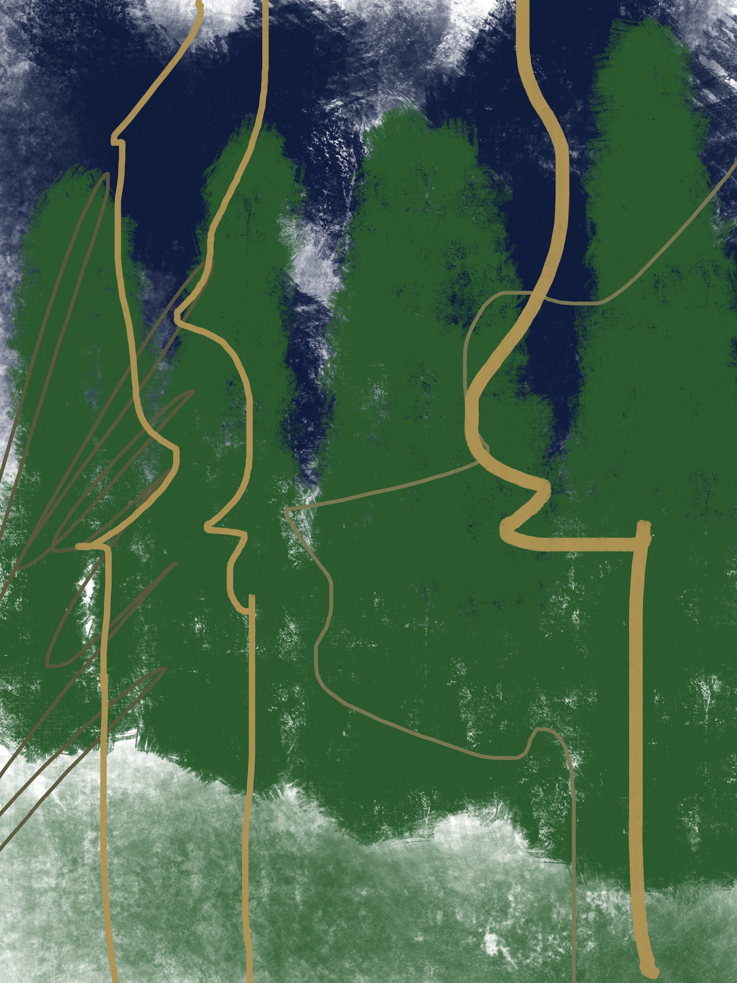 My Space Bordered by Whispering Sentinels II, original digital fine art painting exploring the evergreen nature.