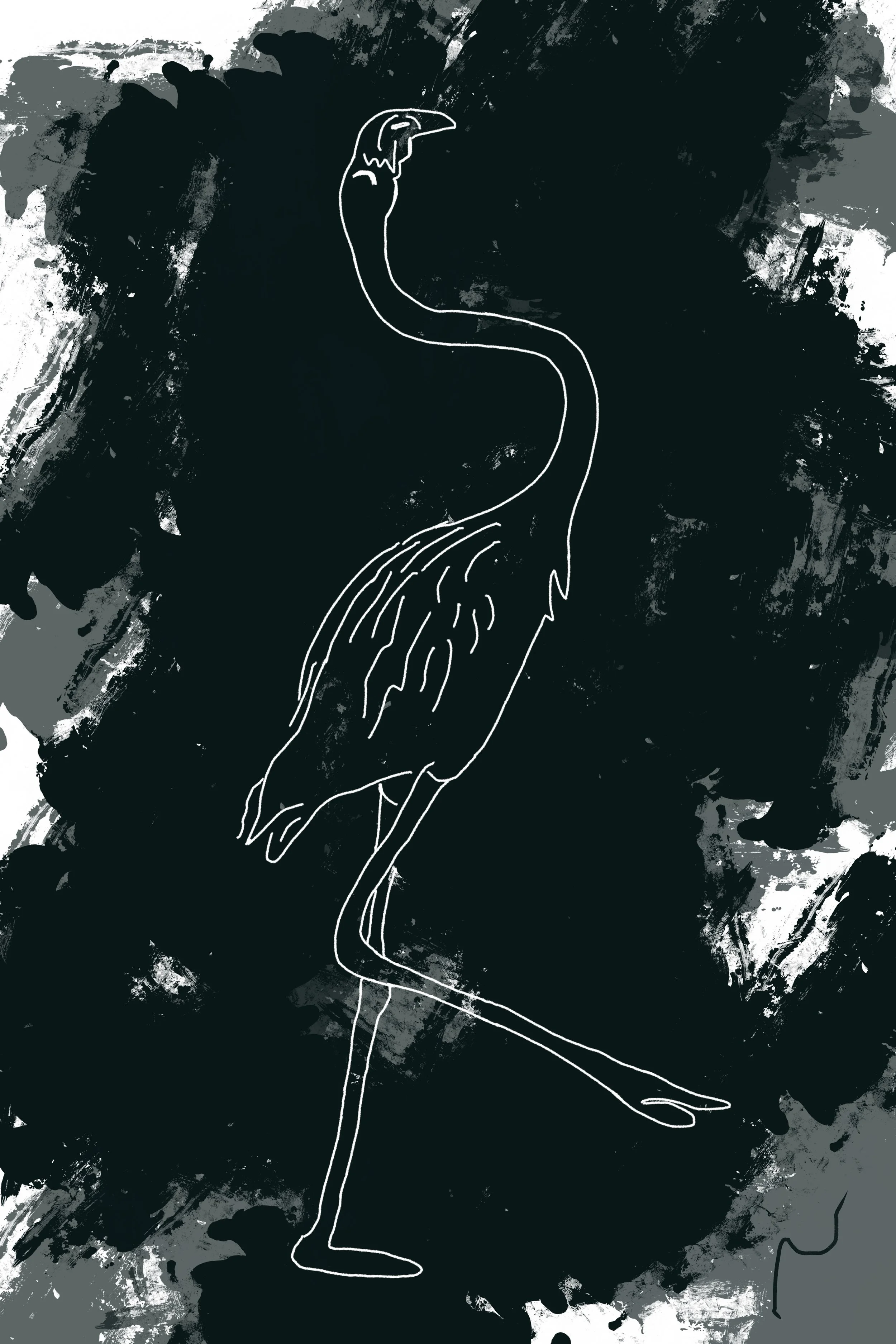Bold flamingo set against a moody emerald green backdrop. Modern nature wall art with moody tones and striking composition. Part of triptych, 2 of 3.